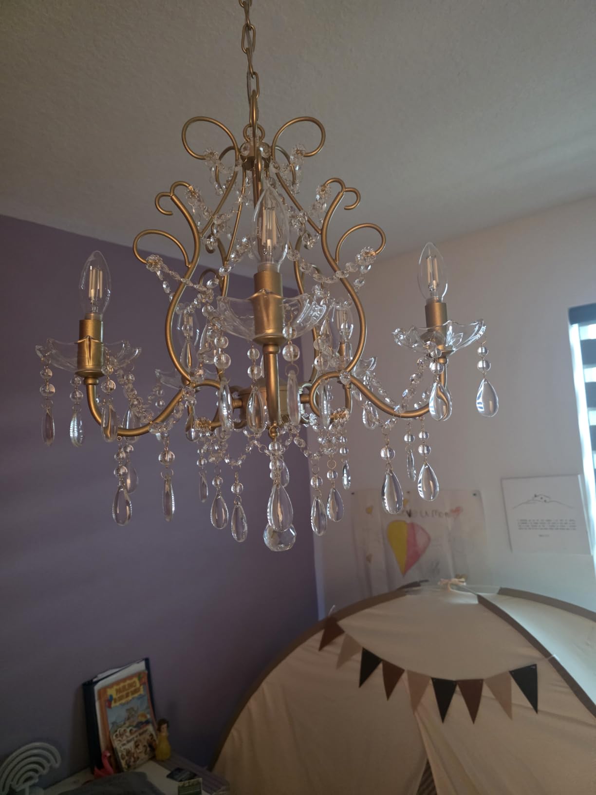 WUZUPS 5-Light Crystal Candle Chandelier Pendant Ceiling Light Modern Lighting Fixture for Bedroom Hallway Bar Kitchen Bathroom, H 23.2