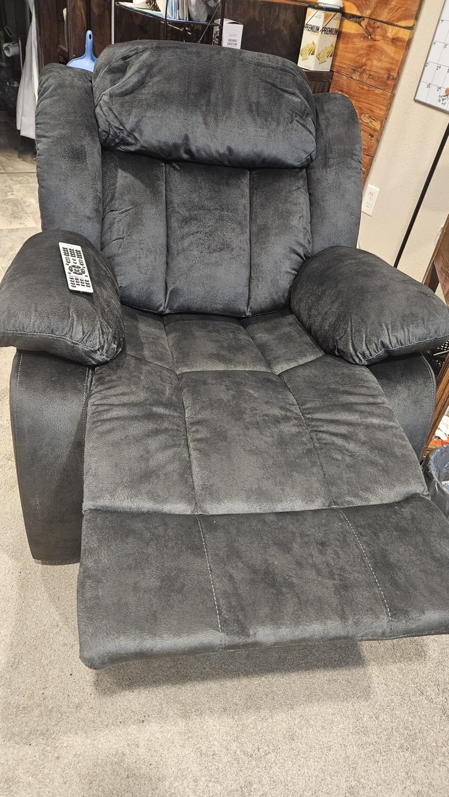 INZOY Manual Recliner Chair with Padded Armrest, Wall-Hugger Single Sofa Recliners with Overstuffed Back, Classical Fabric Reclining Chairs for Living Room Theater Seating, Grey customer photo 1