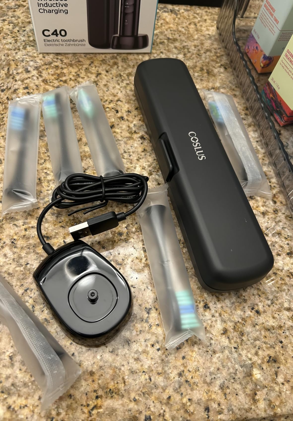 COSLUS C40 Sonic Electric Toothbrush for Adults: 47000 VPM for Deep Cleaning & Whitening with Travel Case - 5 Modes for Sensitive Teeth & Braces, Wireless Charging, 6 Brush Heads, Black & Pink (2PCS) customer photo 1