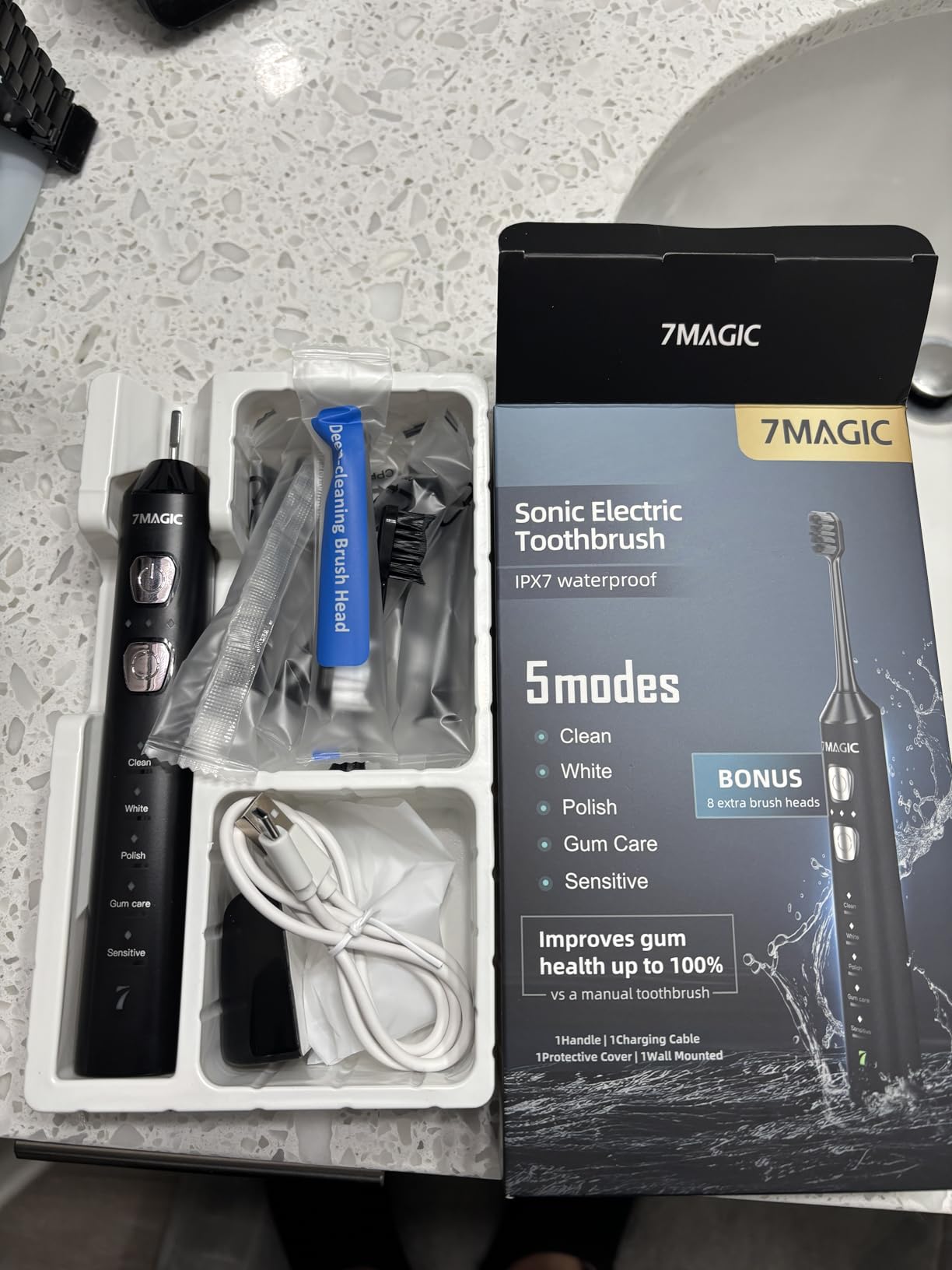 7MAGIC Sonic Electric Toothbrush, 180-Day Runtime, 42000VPM, 8 Heads, Black customer photo 2