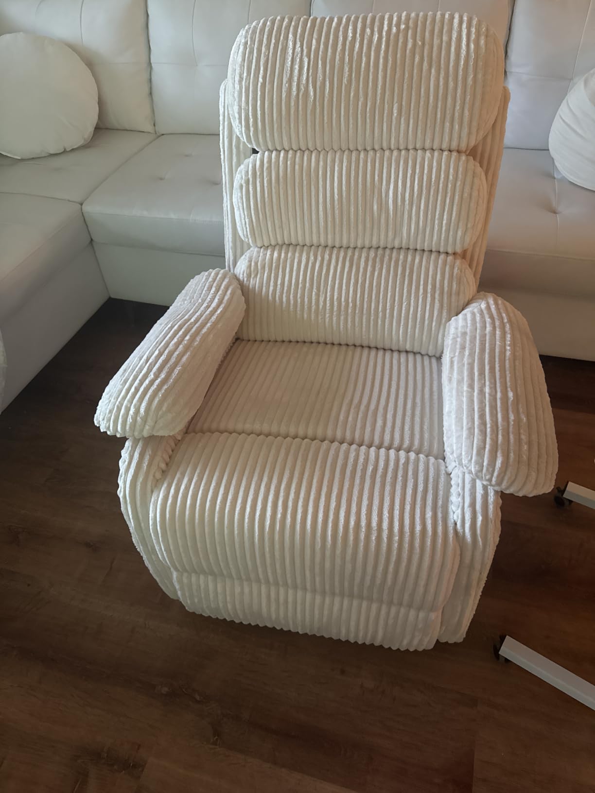 Velvet Upholstered Glider Recliner Chair – 360° Swivel Rocker Chair for Adults, Small Rocking Chair for Small Spaces, Soft Fabric Recliner Chair with Side Pockets, Comfortable Nursery Chair,Brwon customer photo 2
