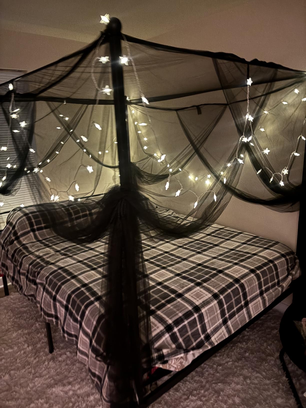 Lutown-Teen Canopy Bed Frame Queen, Four Poster Metal Frame, Black customer photo 2