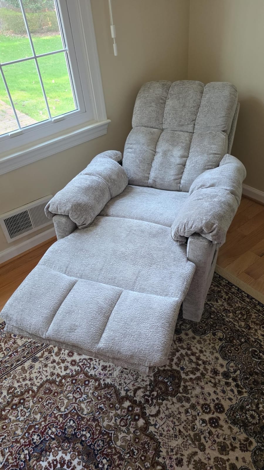 Korser Recliner Chair, Swivel Rocker Recliner Chair for Adults, Small Recliners for Small Spaces, Manual Recliner with Side Pockets, Upholstered Nursery Rocking Chair for Living Room, Chenille, Grey customer photo 1