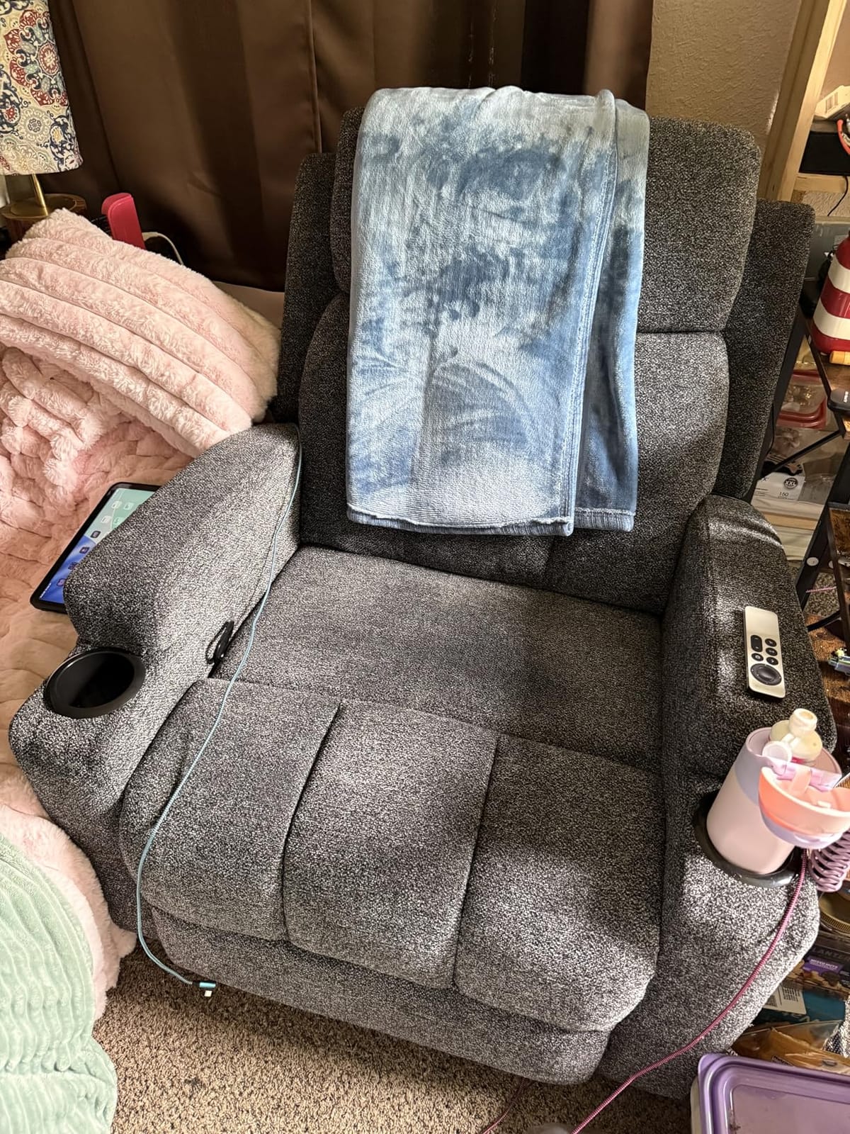 CANMOV Manual Recliner Chair with Massage and Heat,Breathable Leather Recliner Chair with Armrest and Backrest, Manual Reclining Single Sofa with 2 Cup Holders, Side Pocket for Living Room,Dark Brown customer photo 1