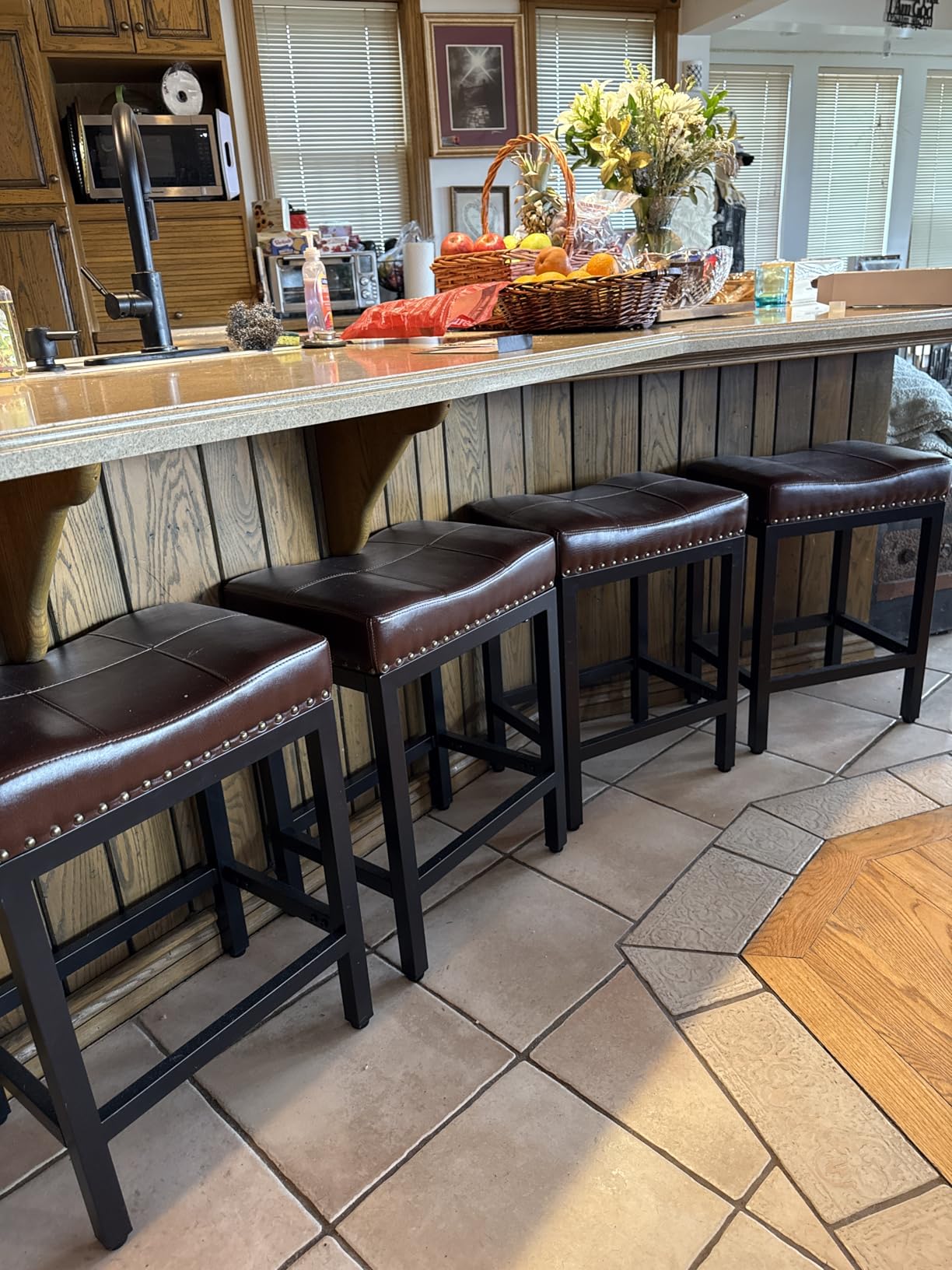 DUMOS 24 Inch Counter Height Bar Stools Set of 4, Kitchen Island, Brown customer photo 1
