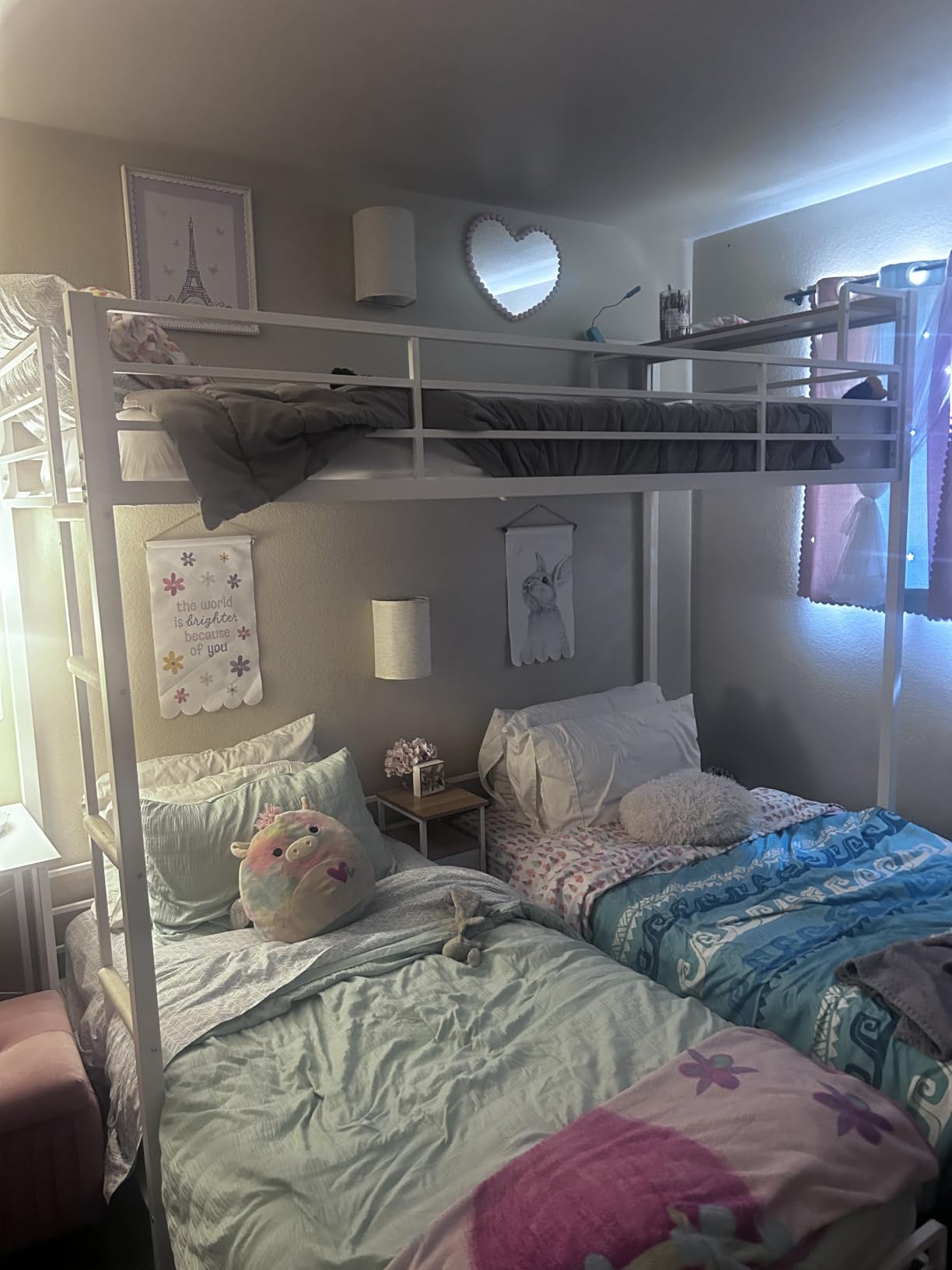 Triple Bunk Bed with Storage Drawers and Bedside Shelf, Twin Over Twin Bunk Bed for Kids/Teens with LED Lights and Charging Station, Heavy Duty Metal Bunk Beds with Safety Guardrail and Ladder, Black customer photo 2