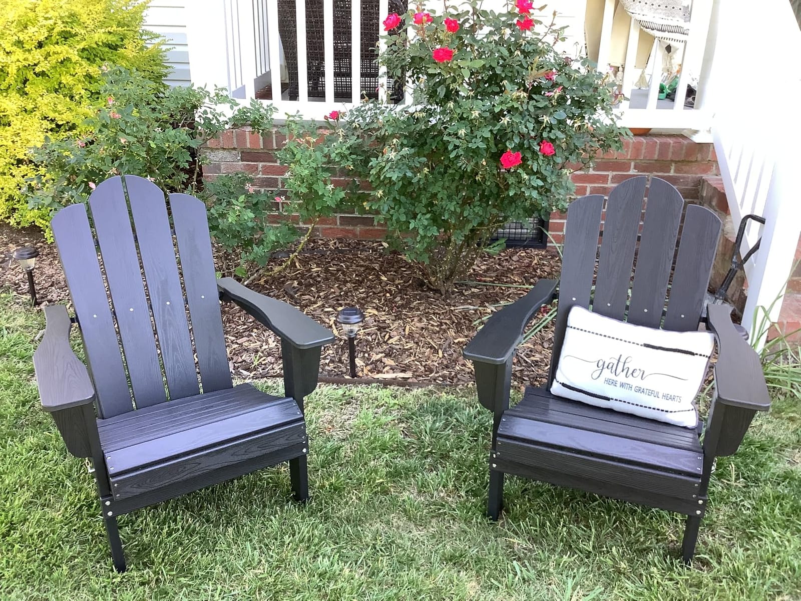 KINGYES Folding Adirondack Chair Set of 2 with Cup Holder, Navy | HDPE All-Weather Patio Chairs, Wooden Textured Lawn Chair for Poolside, Backyard, Deck, Fire Pit customer photo 2