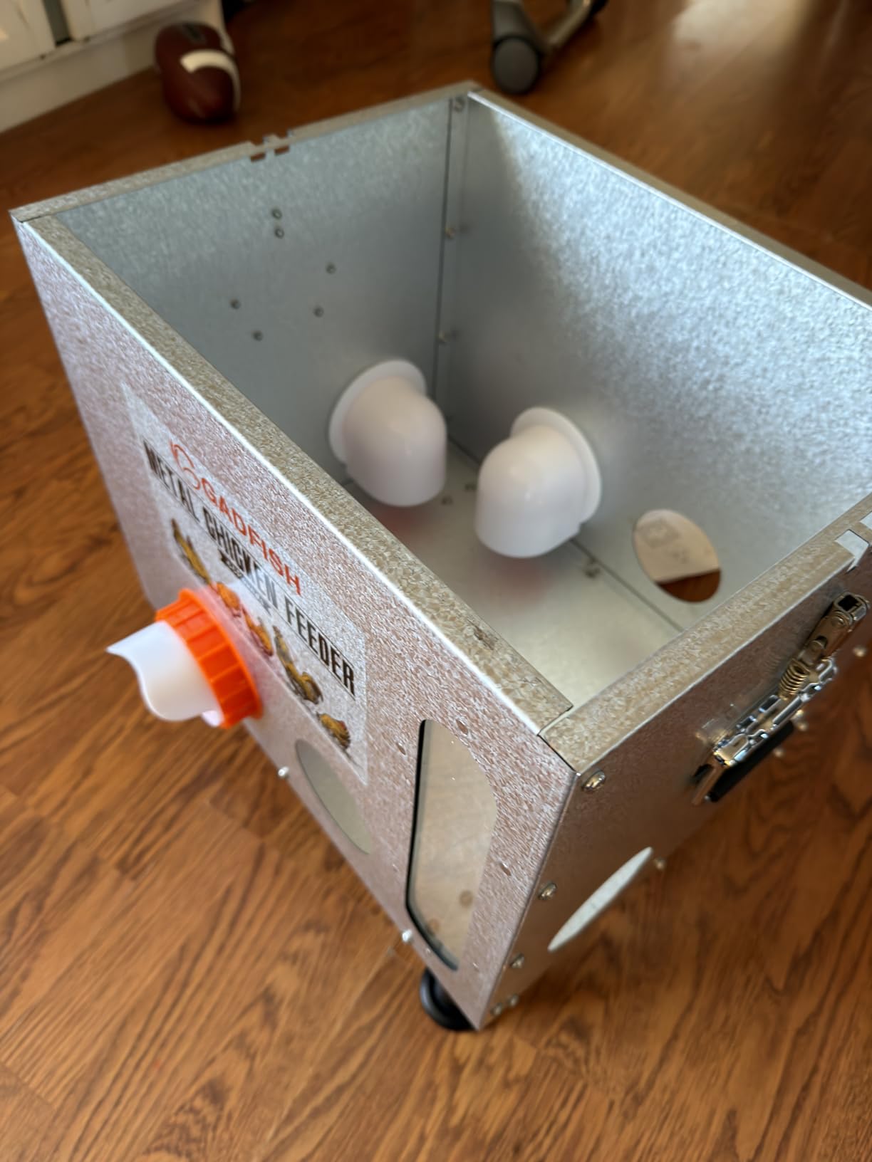 GADFISH 55LBS Large Capacity Automatic Chicken Feeder - Upgraded Window Design Allows Viewing of Feed Conditions, 8 Feeding Ports, Anti-Waste Design, Height-Adjustable Legs & Secure customer photo 1