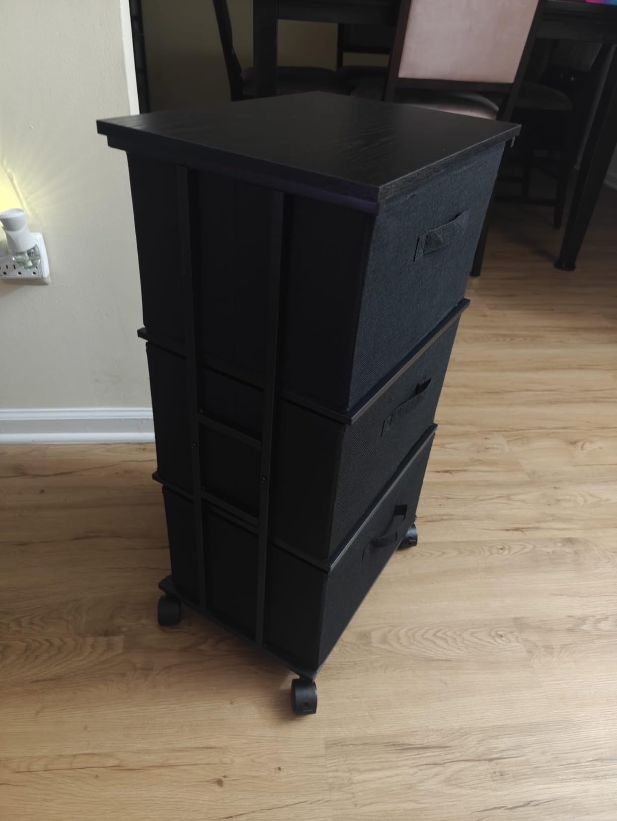 MAX Houser 4 Drawer Narrow Dresser Fabric Storage Tower Vertical Slim Storage Chest Organizer Nightstand Side/End Table Small Standing Organizer Removable Drawers Wood Top for Bedroom, Bathroom(Beige) customer photo 2