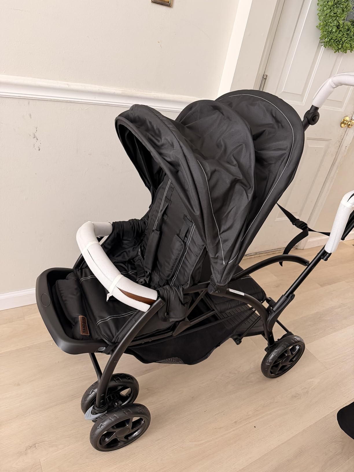 INFANS Sit and Stand Double Stroller, Foldable Tandem with Standing Platform Reclining Backrest, Adjustable Handlebar and Footrest, Storage Basket 5-Point Harnesses, Baby Pushchair for Toddlers customer photo 2