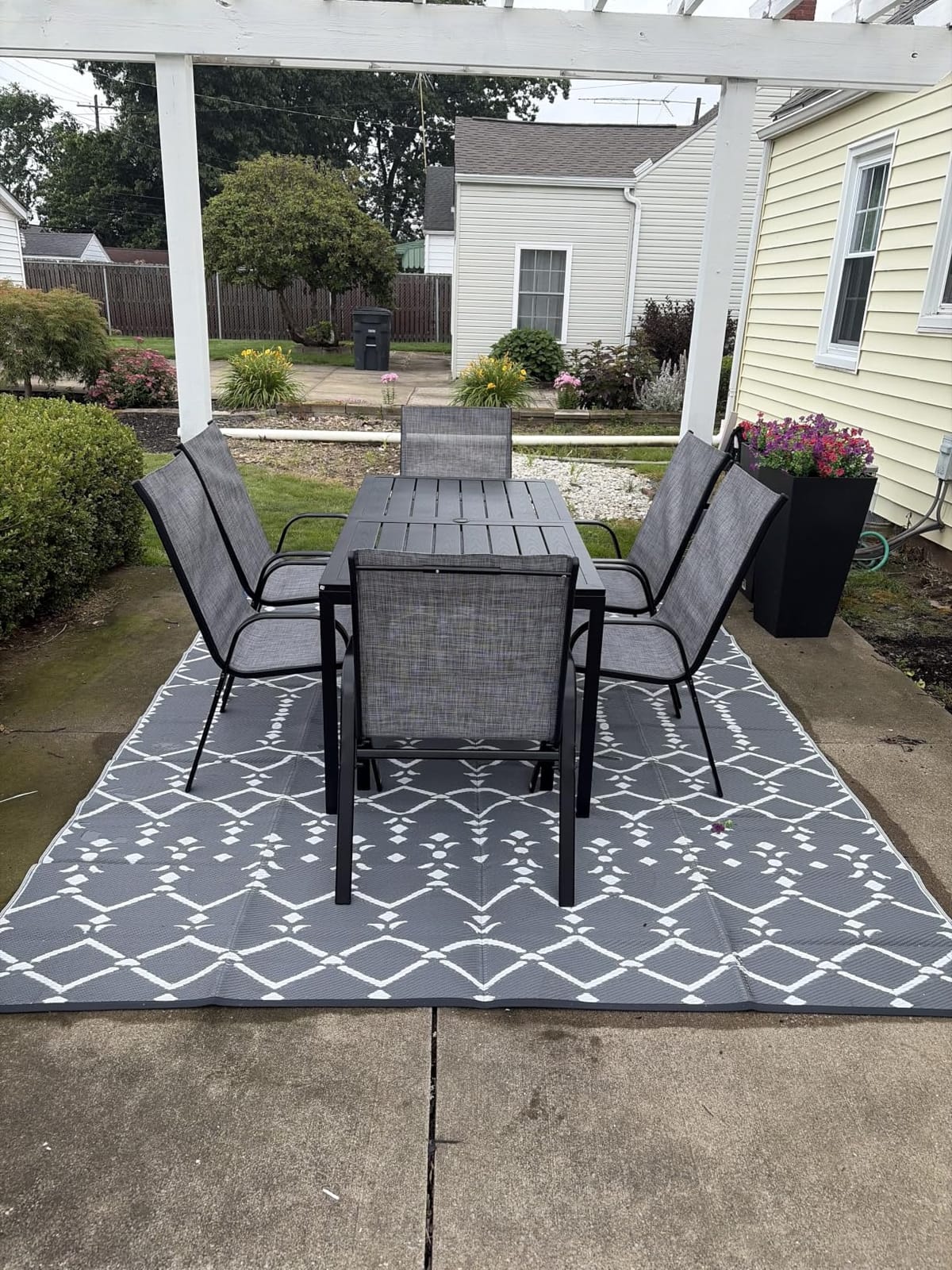 Pamapic Outdoor Dining Sets for 6, Rectangular Steel Slat Table with 6 Textilene Chairs, 7 Piece Patio Table and Chairs Set with Umbrella Hole for Patio, Backyard, Poolside (Grey, No Umbrella) customer photo 1