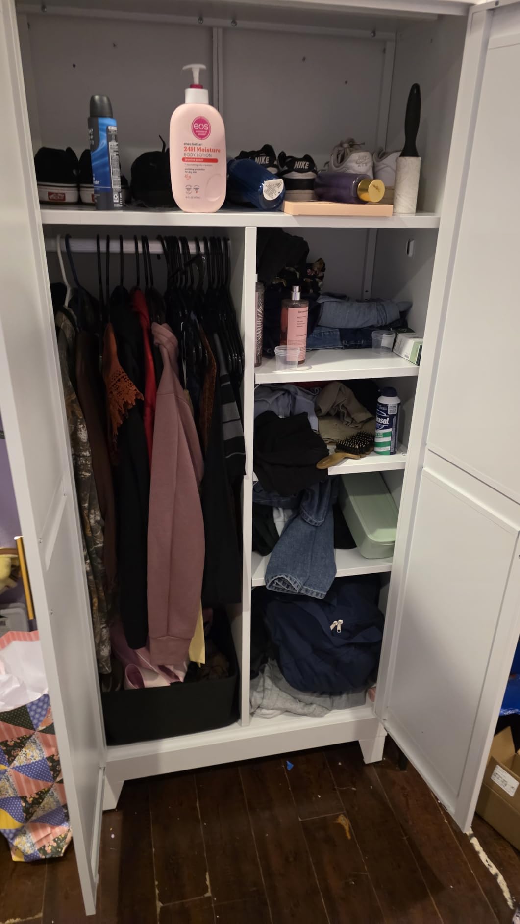 COFaR Wardrobe Closet with Doors, Metal Bedroom Armoire with Adjustable Hanging Rod and Shelves, Farmhouse Broom Closet Storage Cabinet for Garage Laundry Office, 70.87