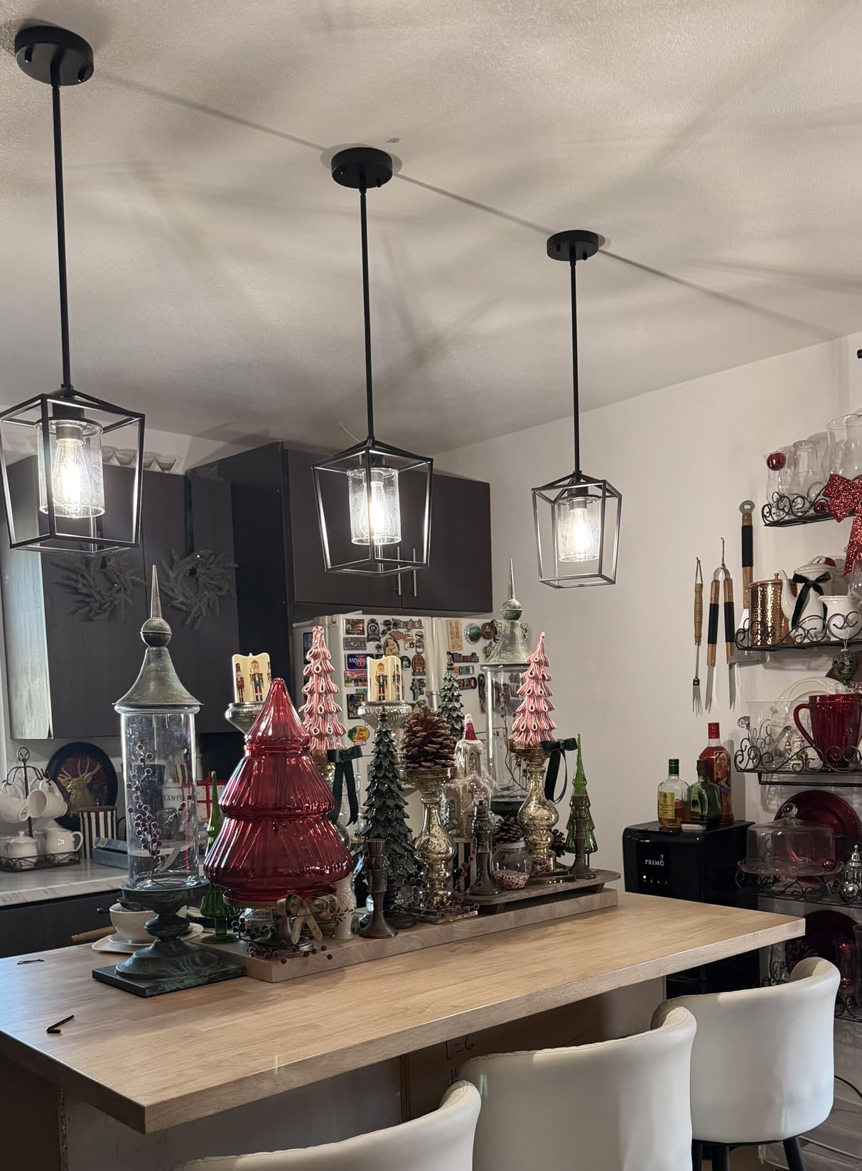 3 Pack Gold Pendant Lights, Modern Farmhouse Kitchen Pendant Lighting Over Island, Metal Cage Hanging Lights with Clear Glass Shade for Kitchen Island, Dining Room, Entryway, Hallway customer photo 2