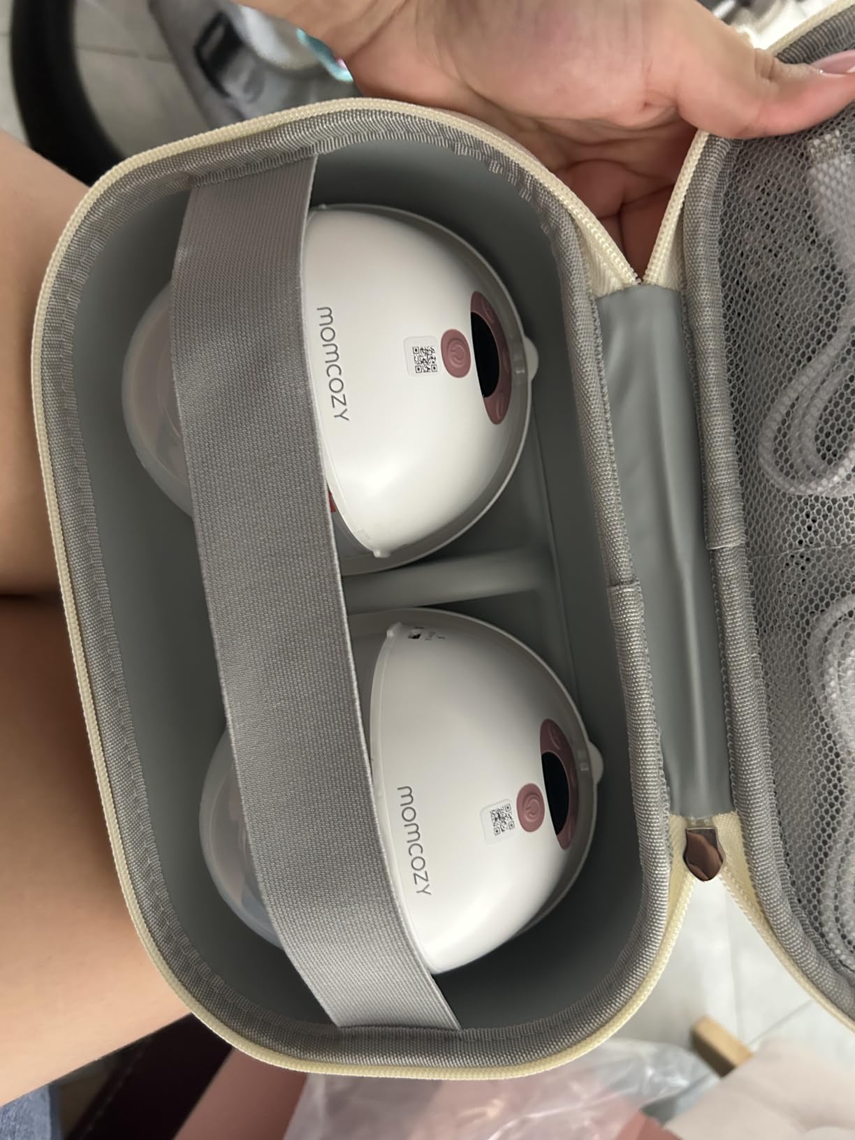 Momcozy Wellness 1 Wearable Breast Pump, Warm-Massage Hands-Free Pump with Heated Flange&Simulated Massage for Comfortable Breastfeeding&Let-Down, App-Controlled, 4 Modes 12 Levels, 180ml/6oz customer photo 1