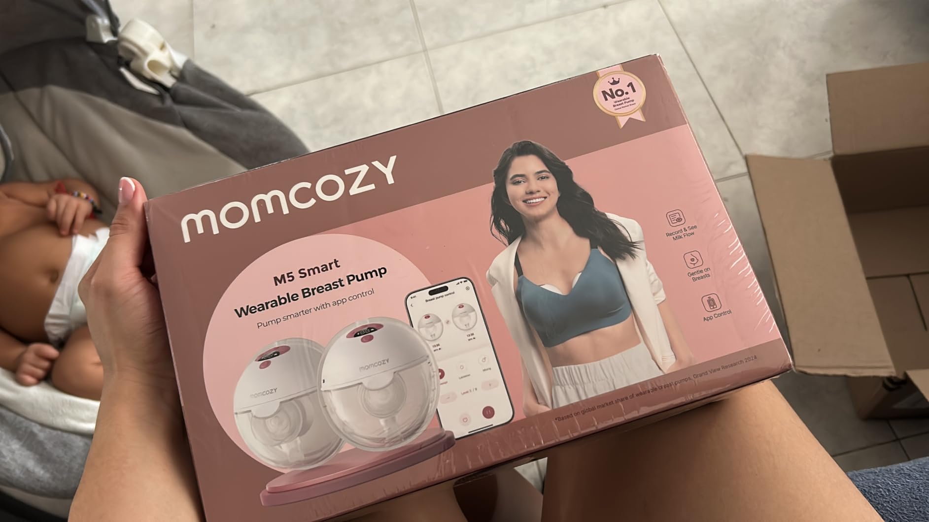 Momcozy Wellness 1 Wearable Breast Pump, Warm-Massage Hands-Free Pump with Heated Flange&Simulated Massage for Comfortable Breastfeeding&Let-Down, App-Controlled, 4 Modes 12 Levels, 180ml/6oz customer photo 2