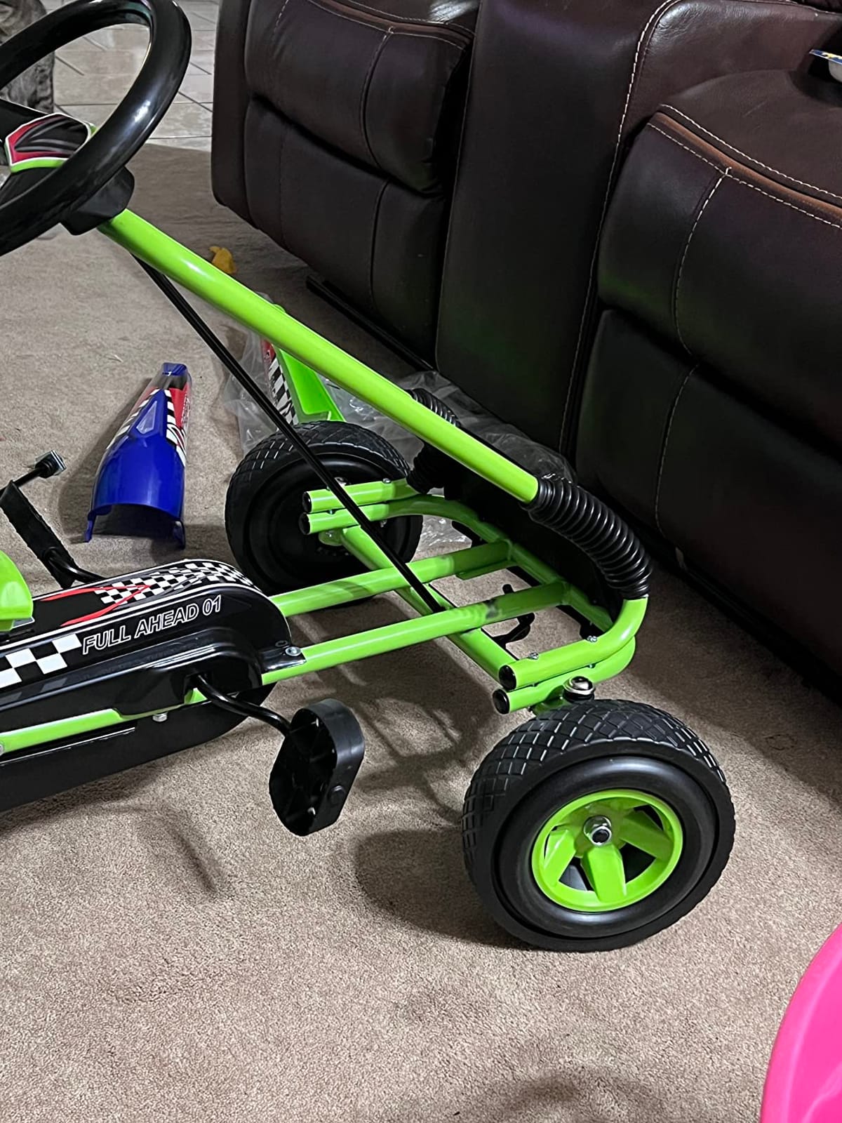 HONEY JOY Pedal Go Kart, 4 Wheeler Toddler Racing Ride On Pedal Car Toy, Forward/Backward, Ergonomic Seat, Handbrake, Steering Wheel, Outdoor Off-Road Go Cart for Kids, Boys Girls Gift (Blue) customer photo 1