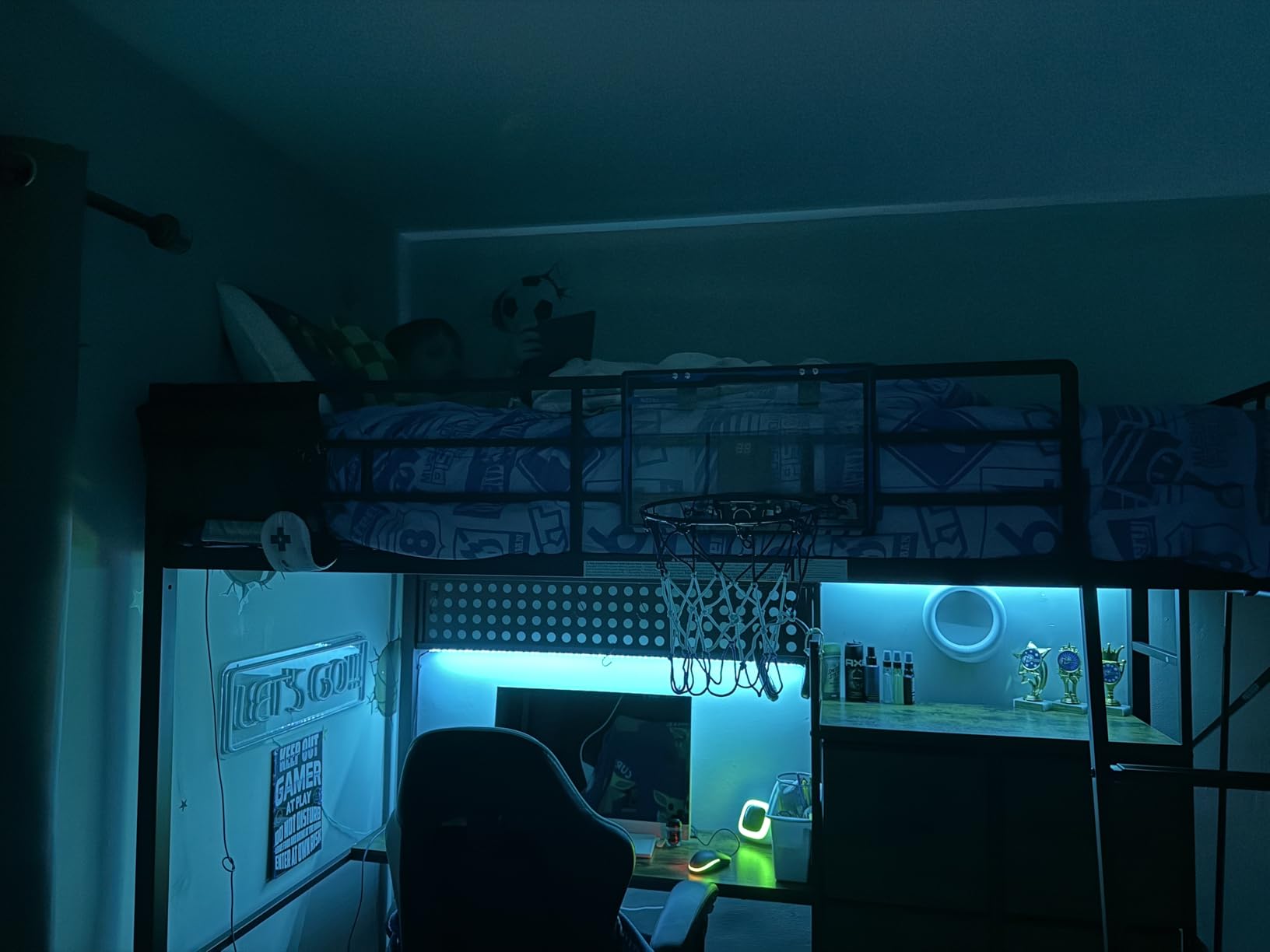 Decofy White Twin Loft Bed with Desk and 6 Storage Drawers, Metal Twin Size Loft Beds with Charging Station, RGB LED Lights, and Pegboard & Hanging Rod for Kids, Teenager (White) customer photo 2