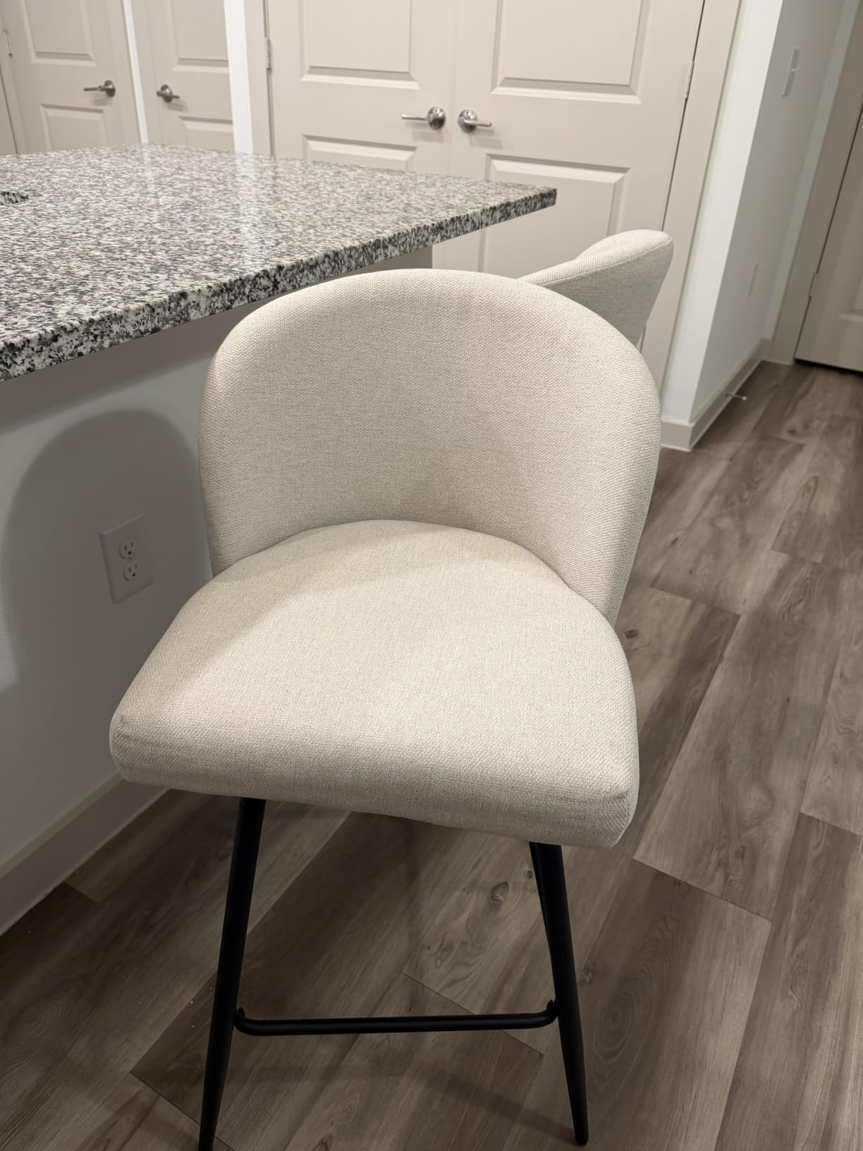 Counter Height Bar Stools Set of 2, 360° Swivel Upholstered Barstools with Backs and Metal Legs, 26