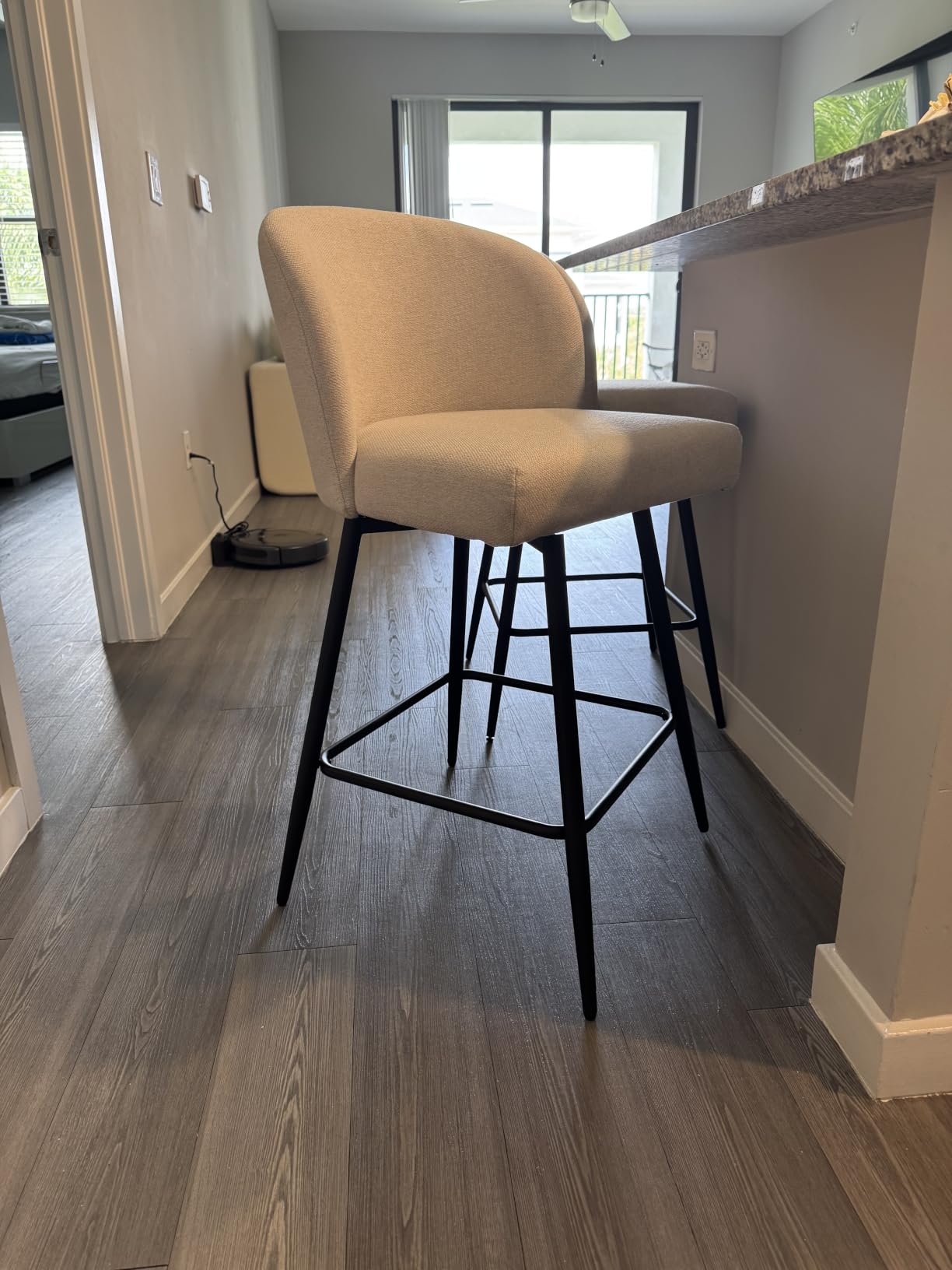 Counter Height Bar Stools Set of 2, 360° Swivel Upholstered Barstools with Backs and Metal Legs, 26
