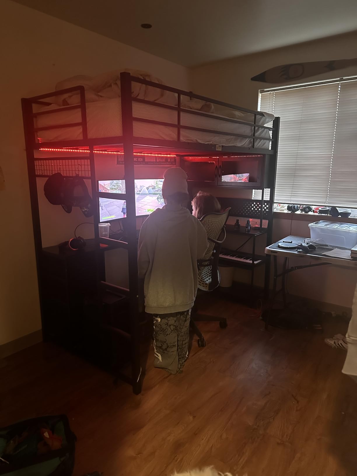 ADORNEVE Gaming Loft Bed Full Size with Desk, Arcylic RGB Hutch, Black customer photo 1