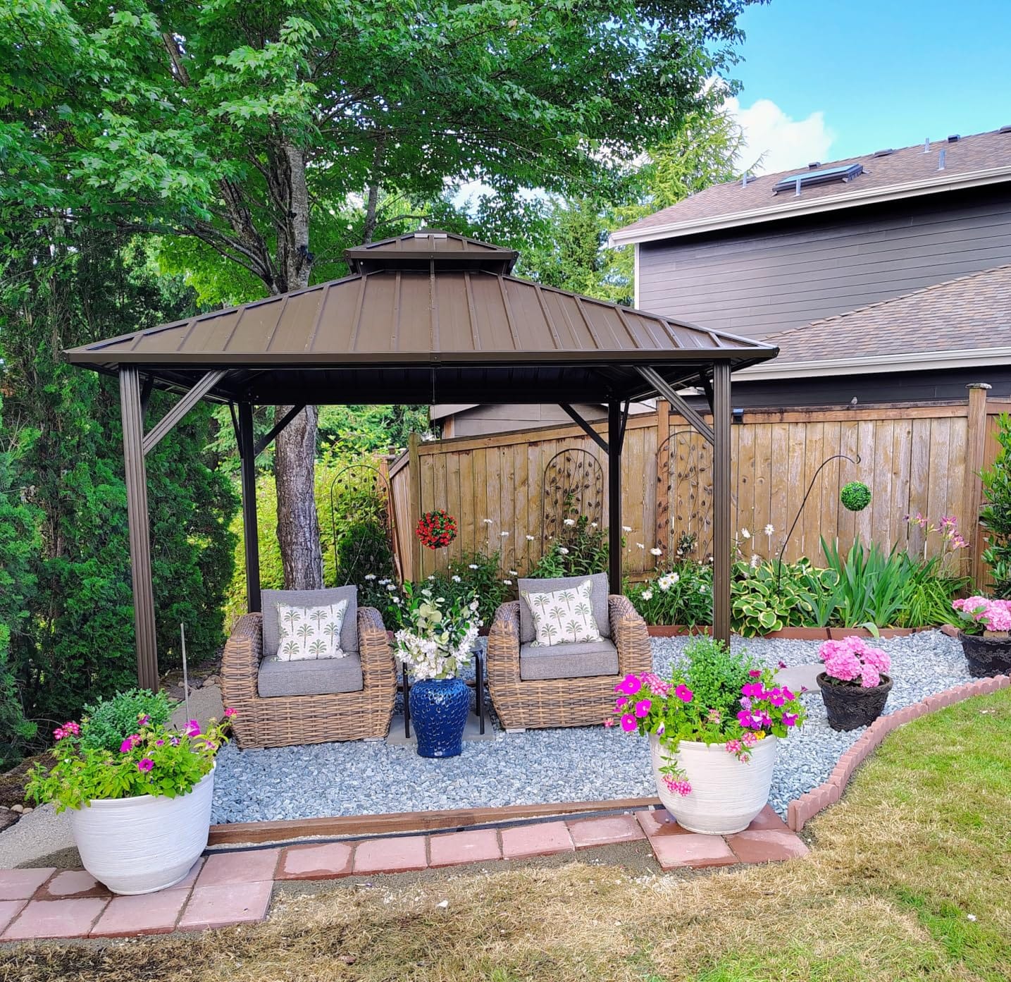 Aoxun Gazebo 12x16 Hardtop Gazebo with Double Galvanized Steel Roof, Brown customer photo 1