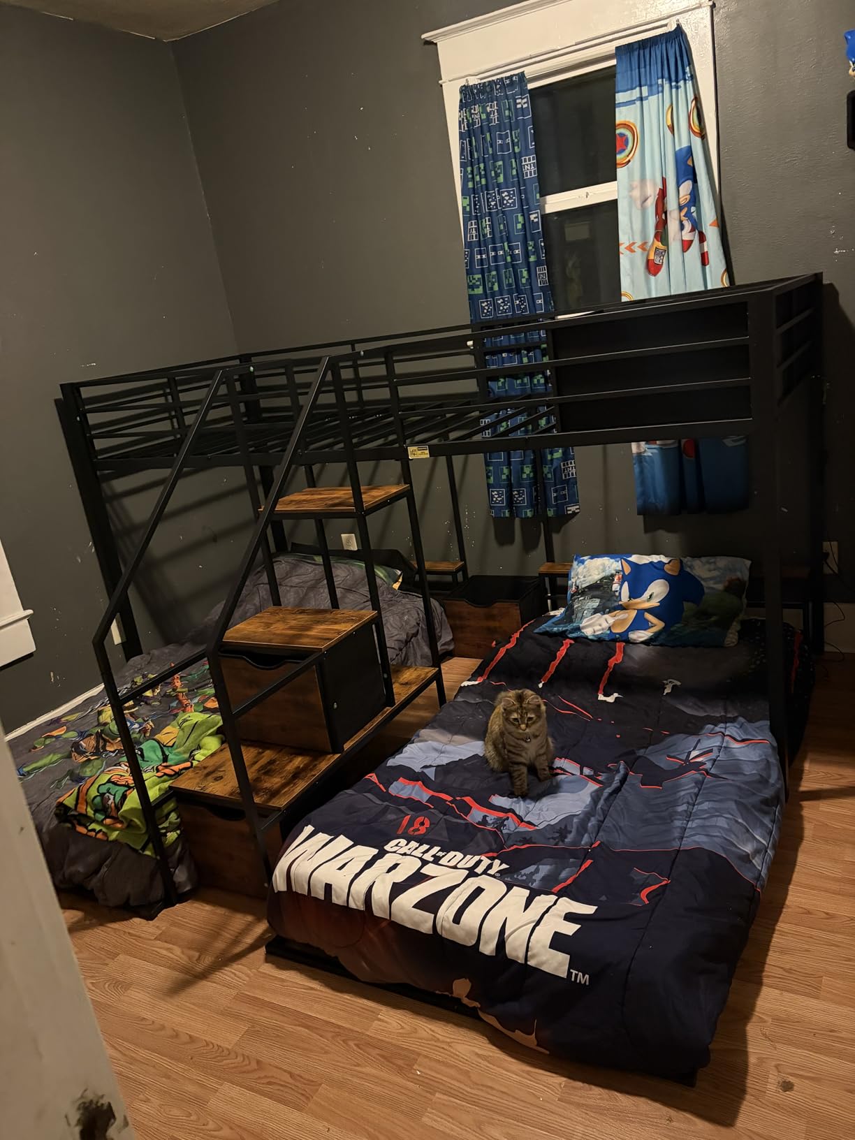 ADORNEVE Triple Bunk Bed Twin Over Twin with Storage Staircase, White customer photo 2