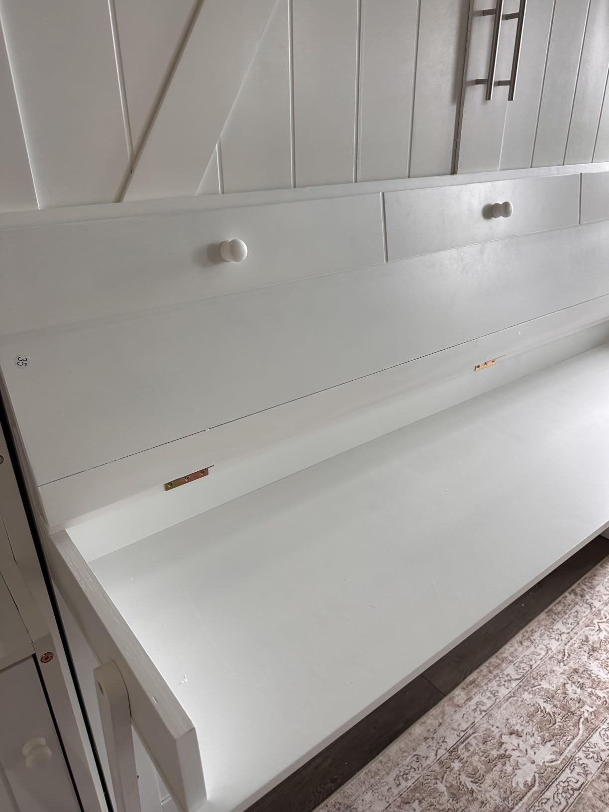PVWIIK Queen Size Murphy Bed with Desk & Cabinet, White | Murphy Bed with Desk & Storage Cabinet, Shelf, Wall Bed Frame Folding into Cabinet Design customer photo 2