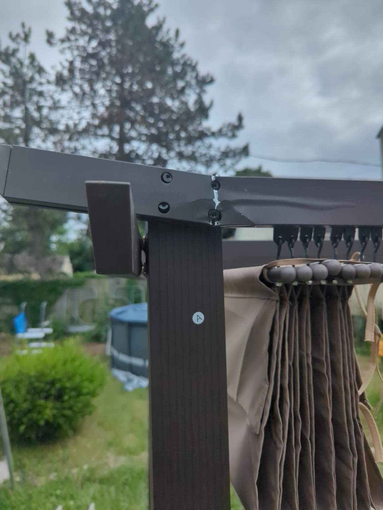 HAPPATIO 12' X 12' Wood-Grain Retractable Pergola with Sun Shade Canopy, Patio Aluminum Frame Shelter for Backyards, Gardens, Porch, Includes Ground Studs and Expansion Screws (Grey) customer photo 2