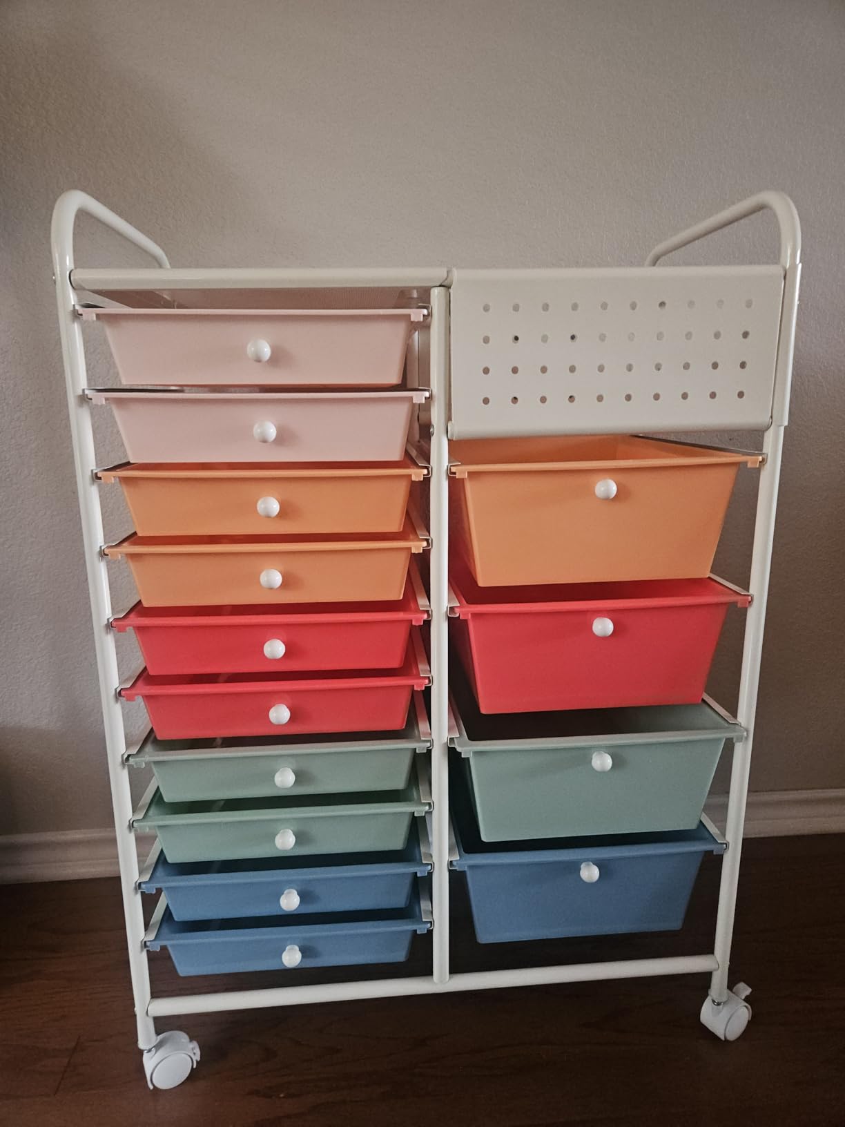 Giantex 15 Drawer Storage Cart, Rolling Craft Cart with Metal Tabletop & Pegboard, Mobile Utility Organizer Trolley with Locking Wheels, Home Office, Classroom, Teacher Supplies, Ivory customer photo 2