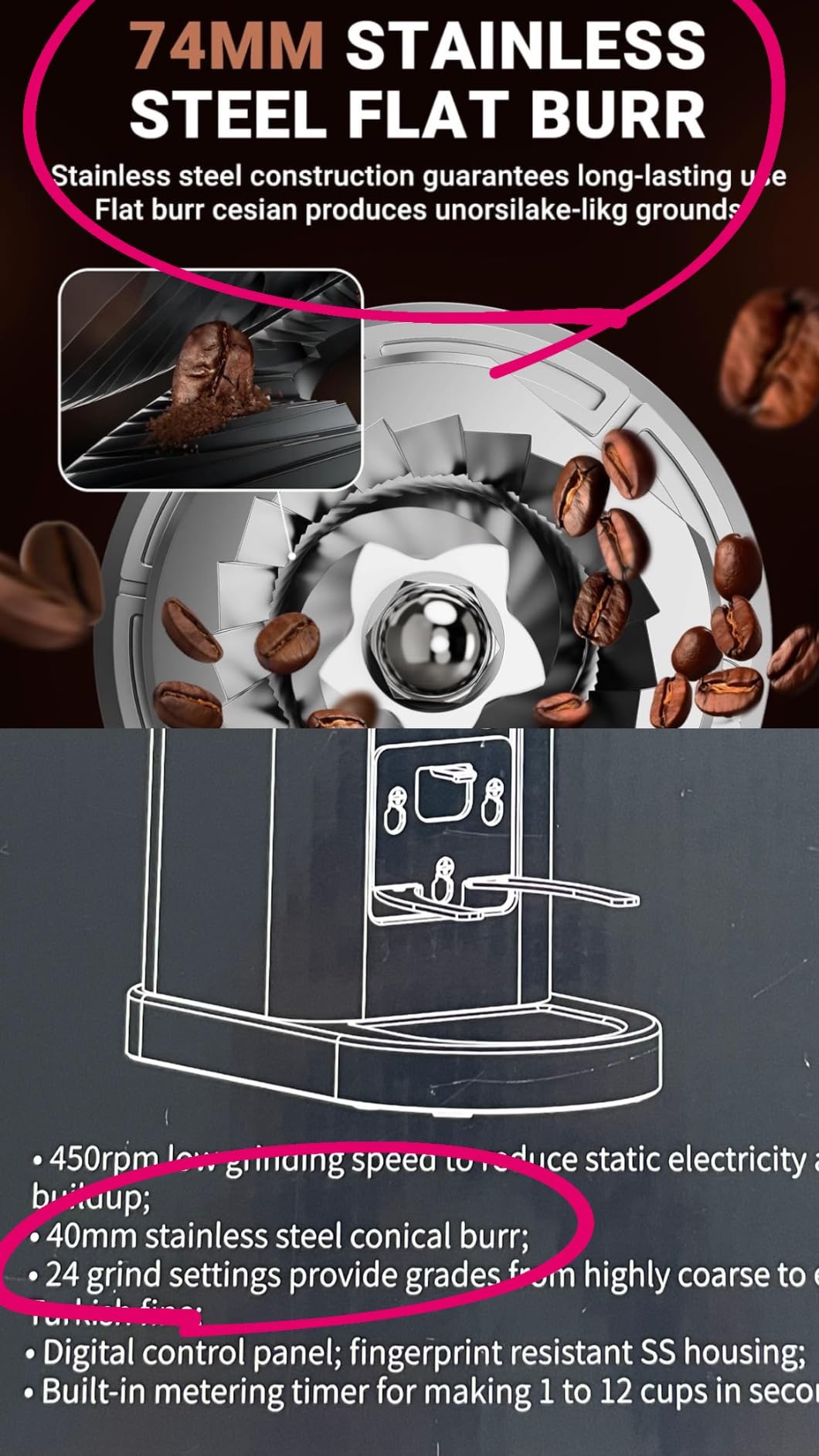 AMZCHEF 64mm Flat Burr Coffee Grinder, Espresso Grinder, 90 Grind Settings customer photo 2
