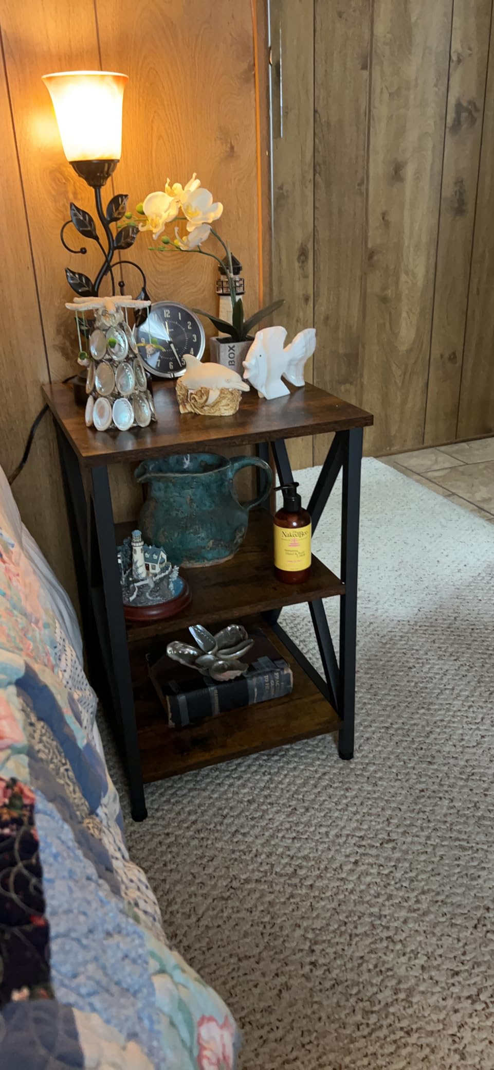 VASAGLE Side Table with Charging Station and Storage Cabinet, Nightstand customer photo 1