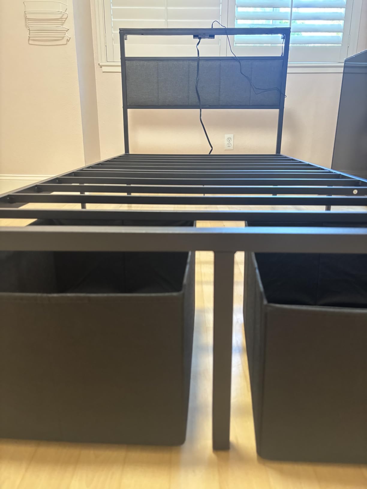 Queen Bed Frame with 2 Storage Drawers, Grey Upholstered customer photo 1