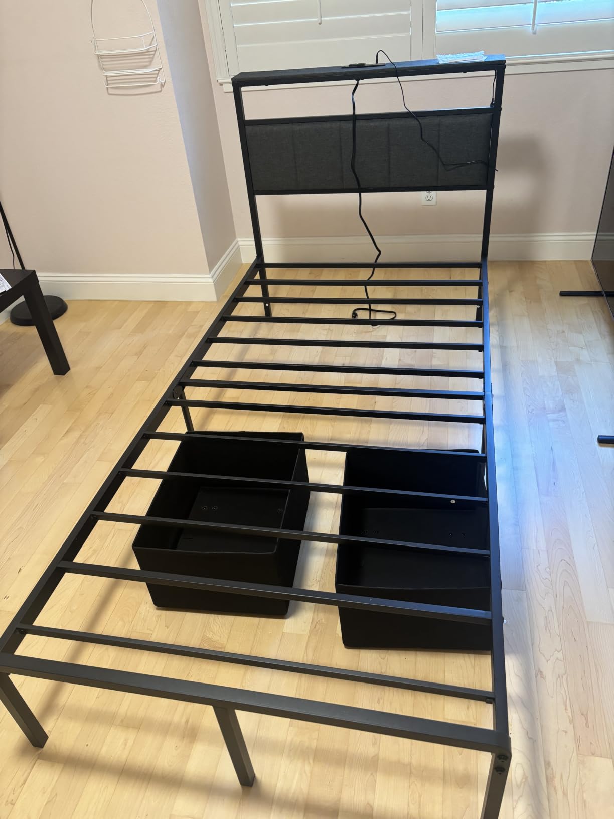 Queen Bed Frame with 2 Storage Drawers, Grey Upholstered customer photo 2