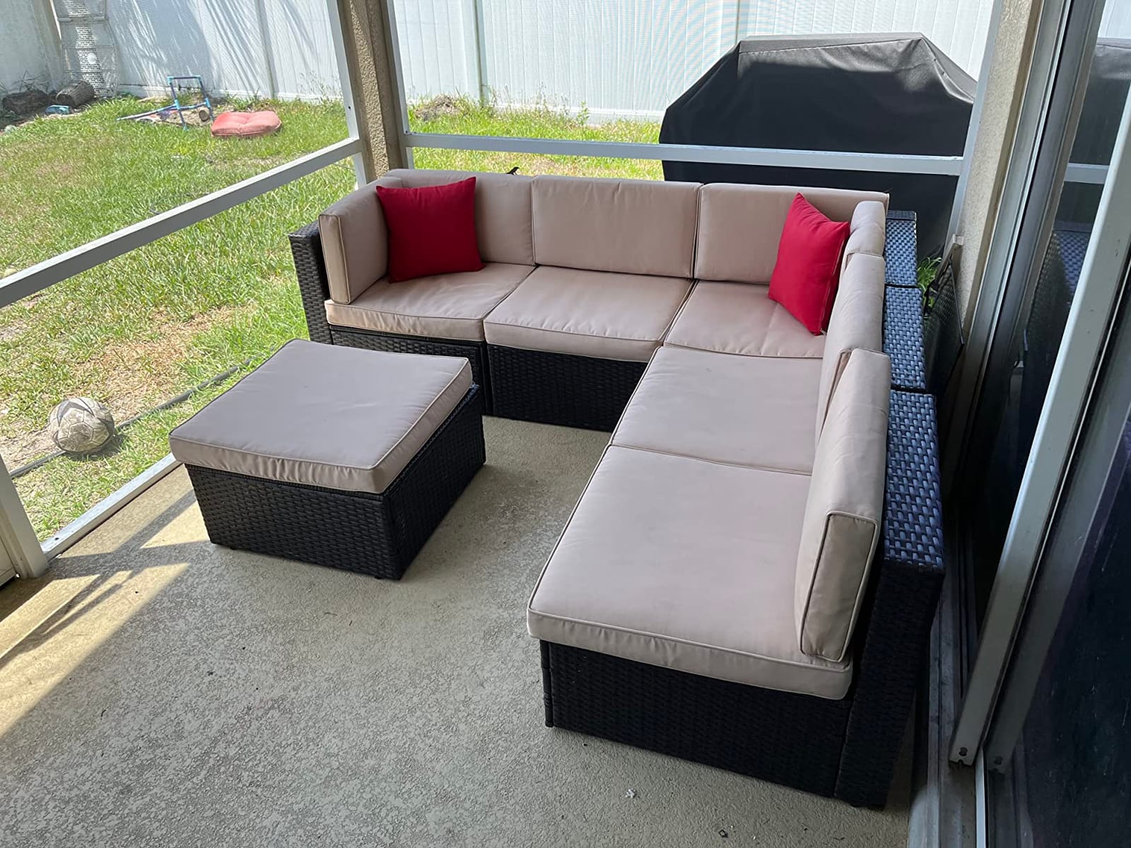 6 Pieces Patio Furniture Set Outdoor Couch Wicker Sectional Sofa, Beige customer photo 1