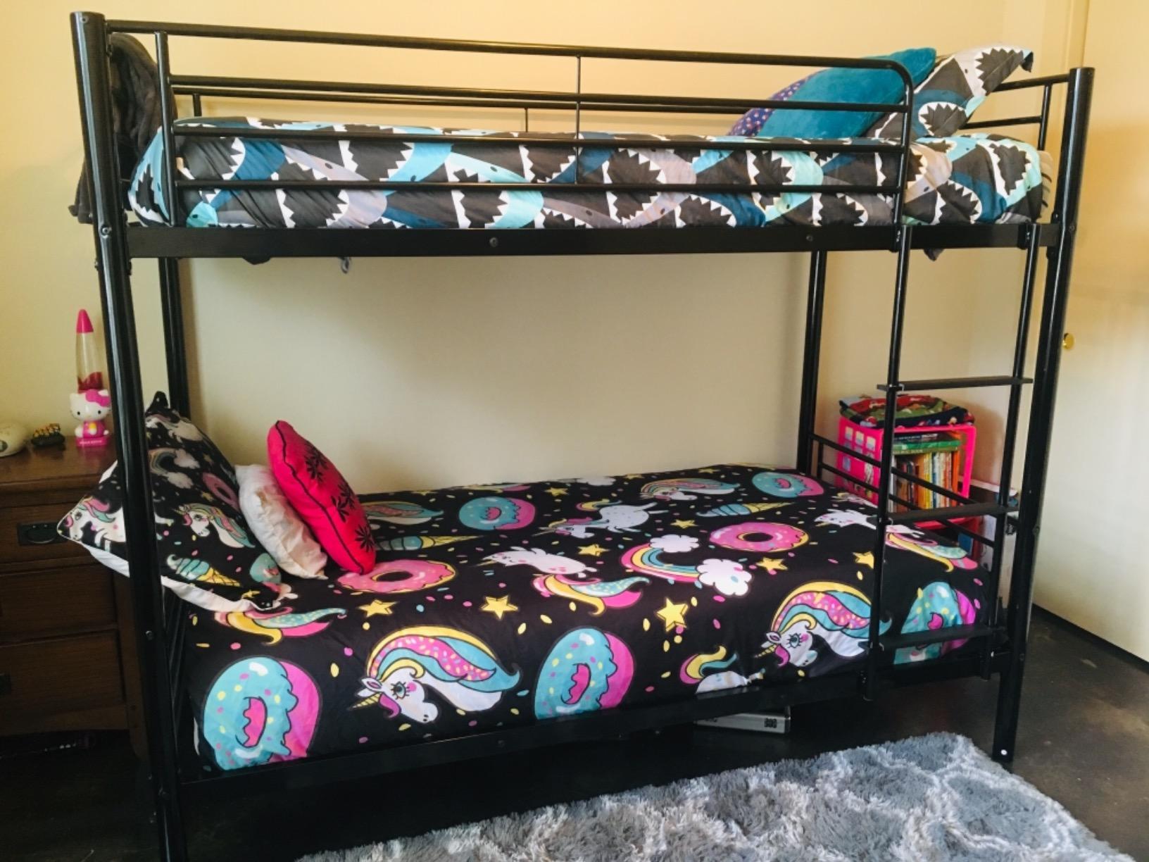 Bonnlo Metal Triple Bunk Bed with Stairs, Twin Over Twin Over Twin Bunk Beds for Kids,Teens and Adults, 3 People Bed, No Box Spring Needed,Black customer photo 2