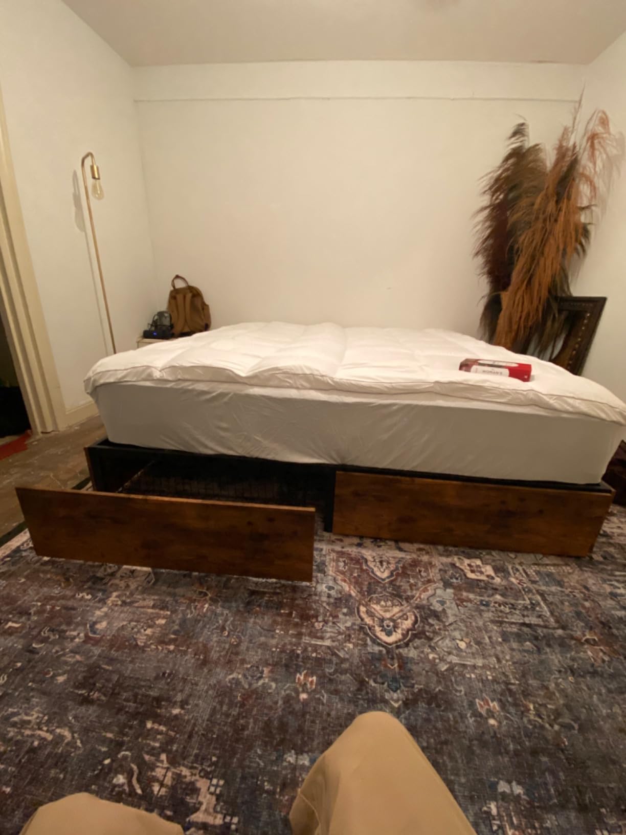 LIKIMIO King Bed Frame with 4 Storage Drawers, Dark Walnut customer photo 2