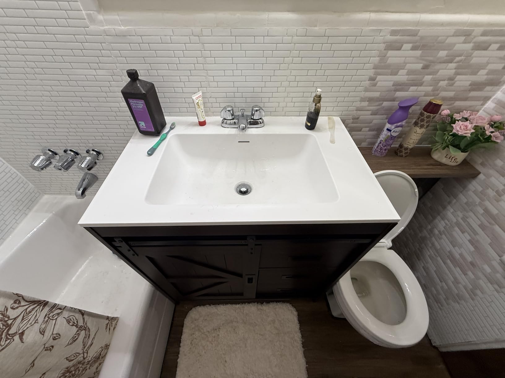 LUXOAK 36'' Farmhouse Freestanding Bathroom Vanity Cabinet with Sink, Brown customer photo 2
