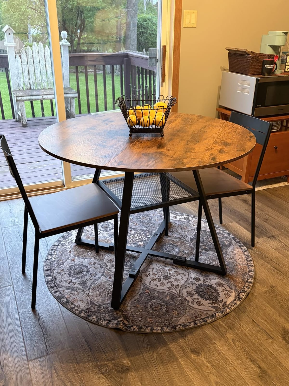 Jocoevol Round Dining Table for 4,Kitchen Dining Room Circle Dinner Pedestal Table,Space Saving Wood Kitchen & Dining Room Furniture (Vintage, 46In) customer photo 1