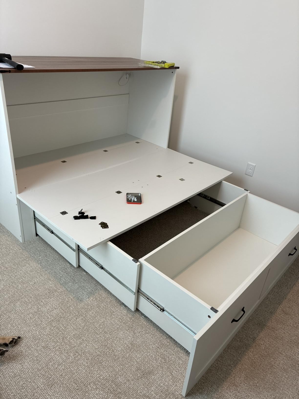 KCGKCG Queen Murphy Bed with Storage & Charging Station, Murphy Cabinet Bed with Large Storage Drawer for Guest Bedroom, Living Room, Office or Small Room, Foldable Platform Bed (Grey) customer photo 1