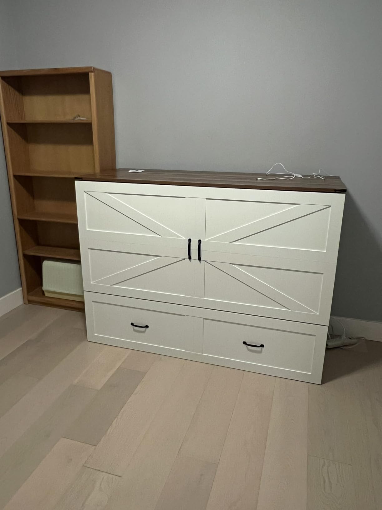 KCGKCG Queen Murphy Bed with Storage & Charging Station, Murphy Cabinet Bed with Large Storage Drawer for Guest Bedroom, Living Room, Office or Small Room, Foldable Platform Bed (Grey) customer photo 2
