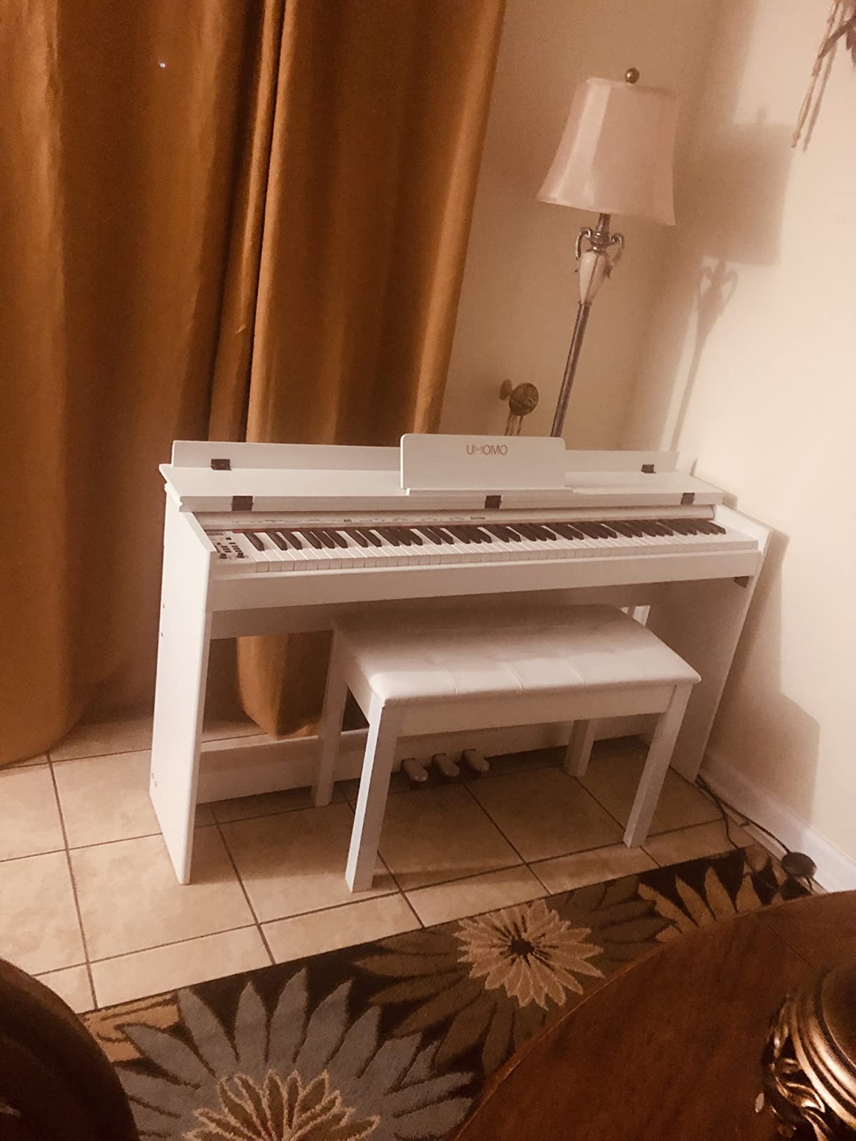 UMOMO Digital Piano 88 Weighted Keys, Upright Electric Keyboard with 680 Tones 128 Polyphony, Triple Pedal System, Piano Bench Included, for Beginners Adults Home Practice customer photo 1