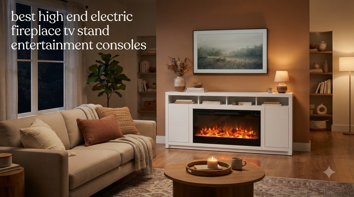 best high end electric fireplace tv stand entertainment consoles