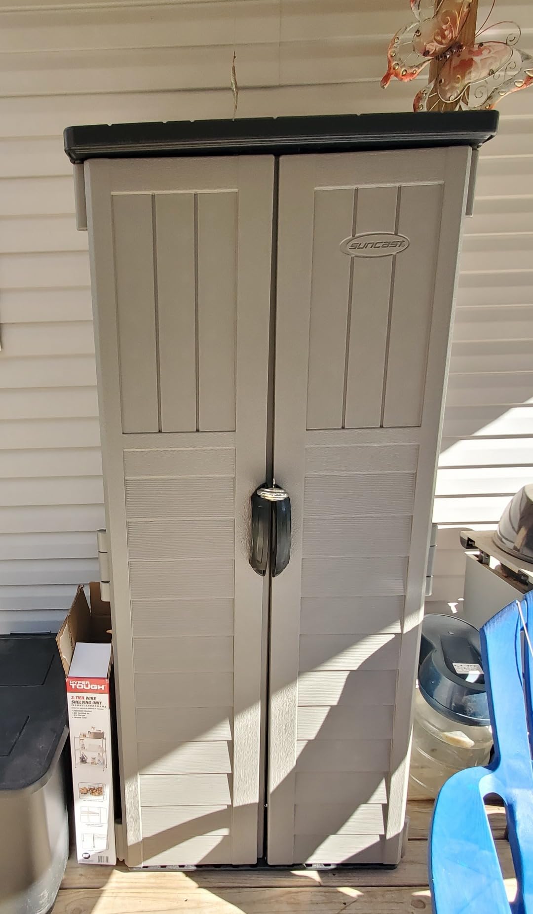 Suncast 22 Cu Ft, Vertical Storage Shed, Pad-Lockable Double Doors, Stoney customer photo 1