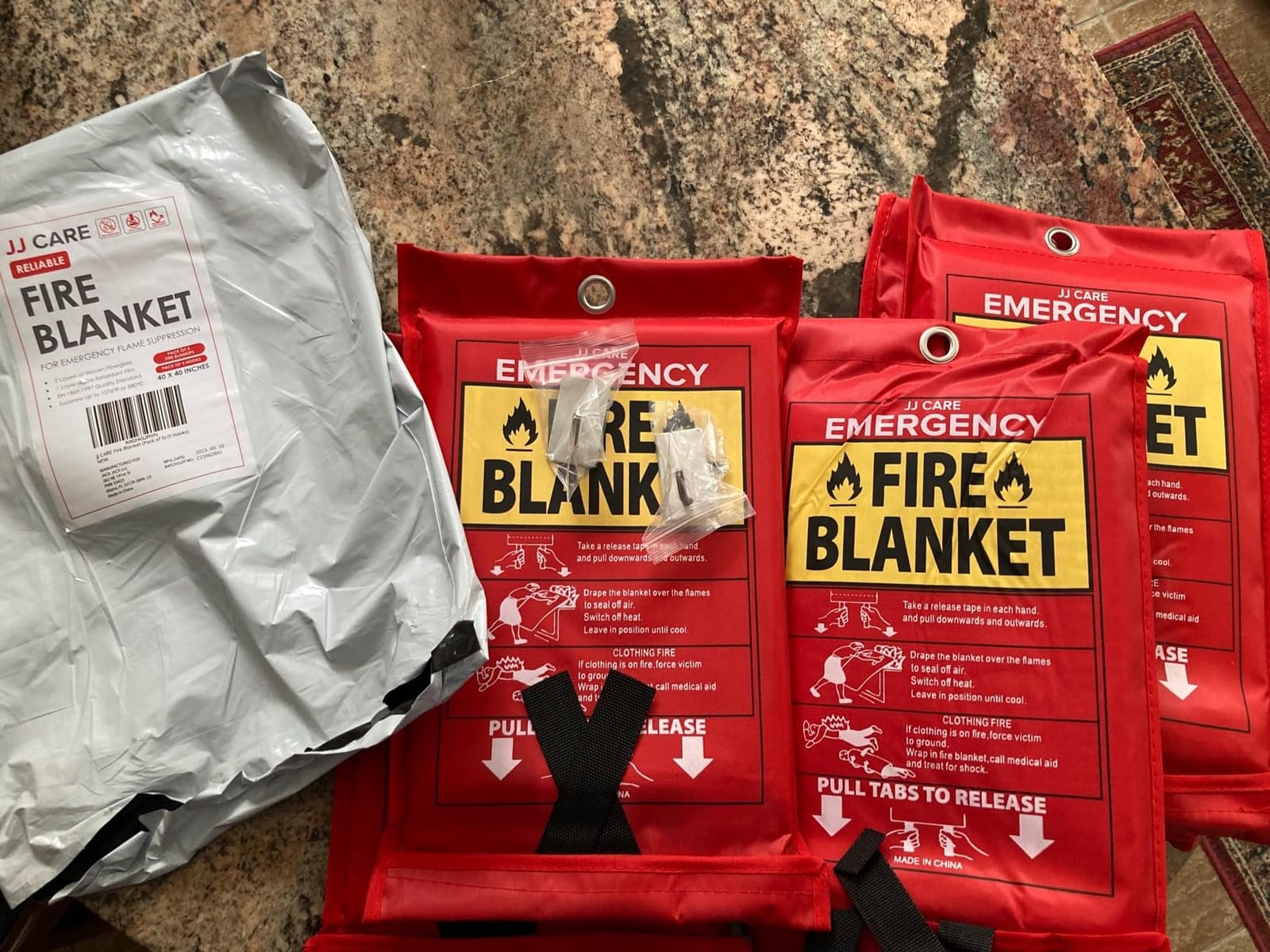 JJ CARE Fire Blanket – 4 Pack with Hooks, 40