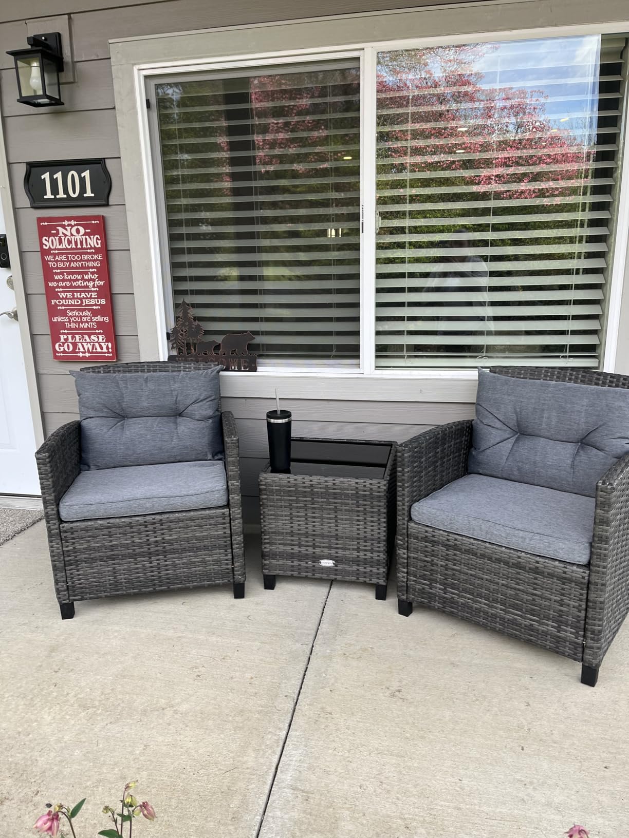 RELAX4LIFE 3 Piece Patio Furniture Set, Wicker Bistro Conversation Set w/ 2 Cushioned Armchairs & Glass Topped Table, Outdoor Rattan Sofa Set Patio Furniture for Porch Balcony Poolside (Beige) customer photo 1