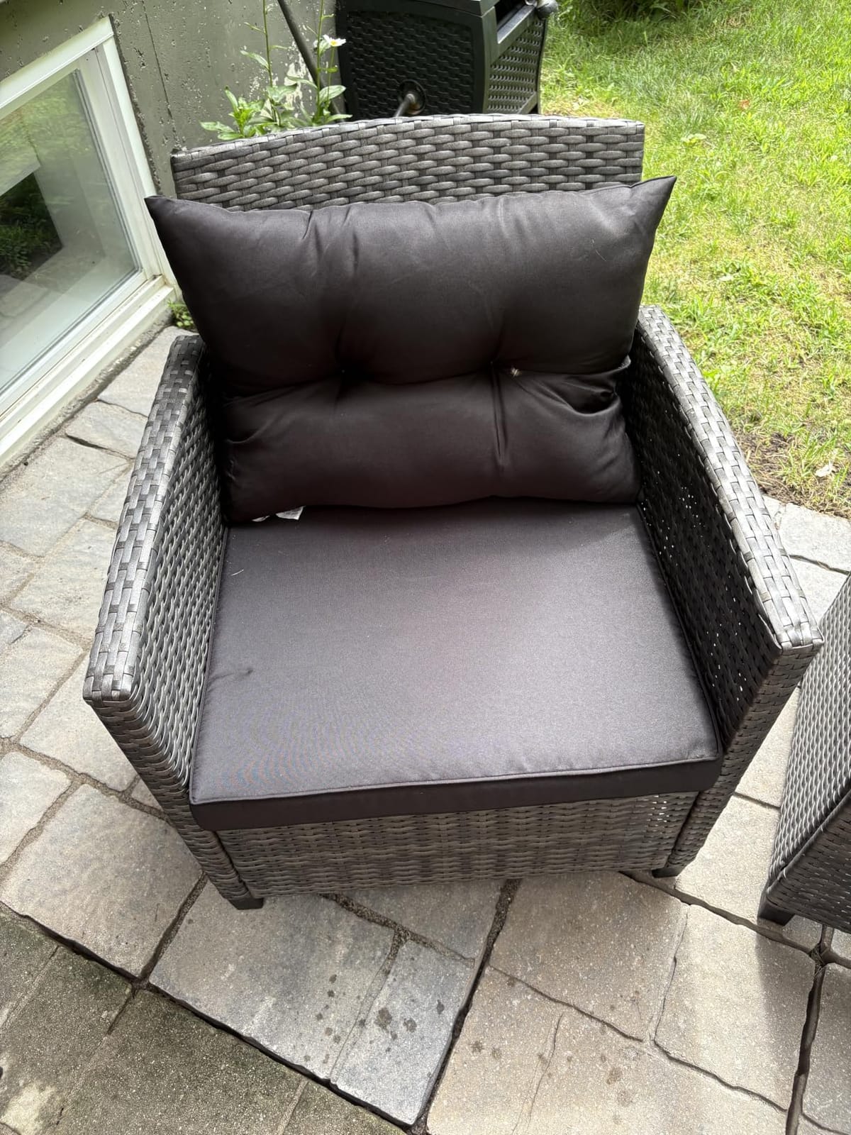 RELAX4LIFE 3 Piece Patio Furniture Set, Wicker Bistro Conversation Set w/ 2 Cushioned Armchairs & Glass Topped Table, Outdoor Rattan Sofa Set Patio Furniture for Porch Balcony Poolside (Beige) customer photo 2