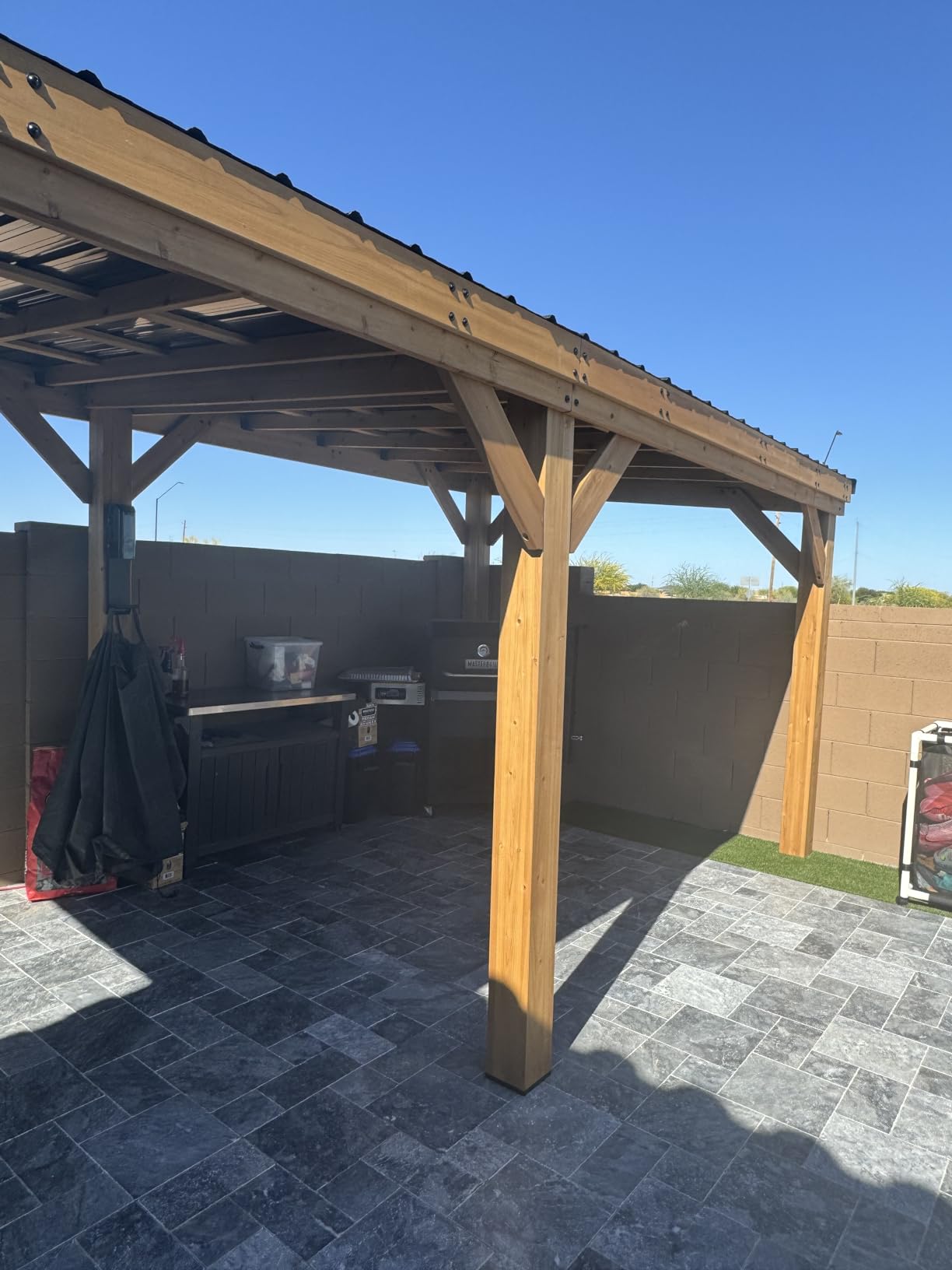 Backyard Discovery Arcadia 12' x 9.5' Cedar Wood Outdoor Gazebo Pavilion with Hardtop Galvanized Steel Slope Roof, Snow Support, Wind Resistance, PowerPort, Shade for Garden, Patio, Deck, Entertaining customer photo 1