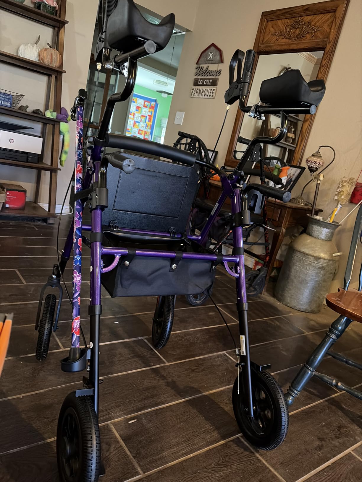ELENKER All-Terrain Upright Rollator Walker, Stand Up Rolling Walker with 10’’Big PU Wheels and Adjustable Padded Armrests for Seniors from 4’8”to 6'4”, Red customer photo 2