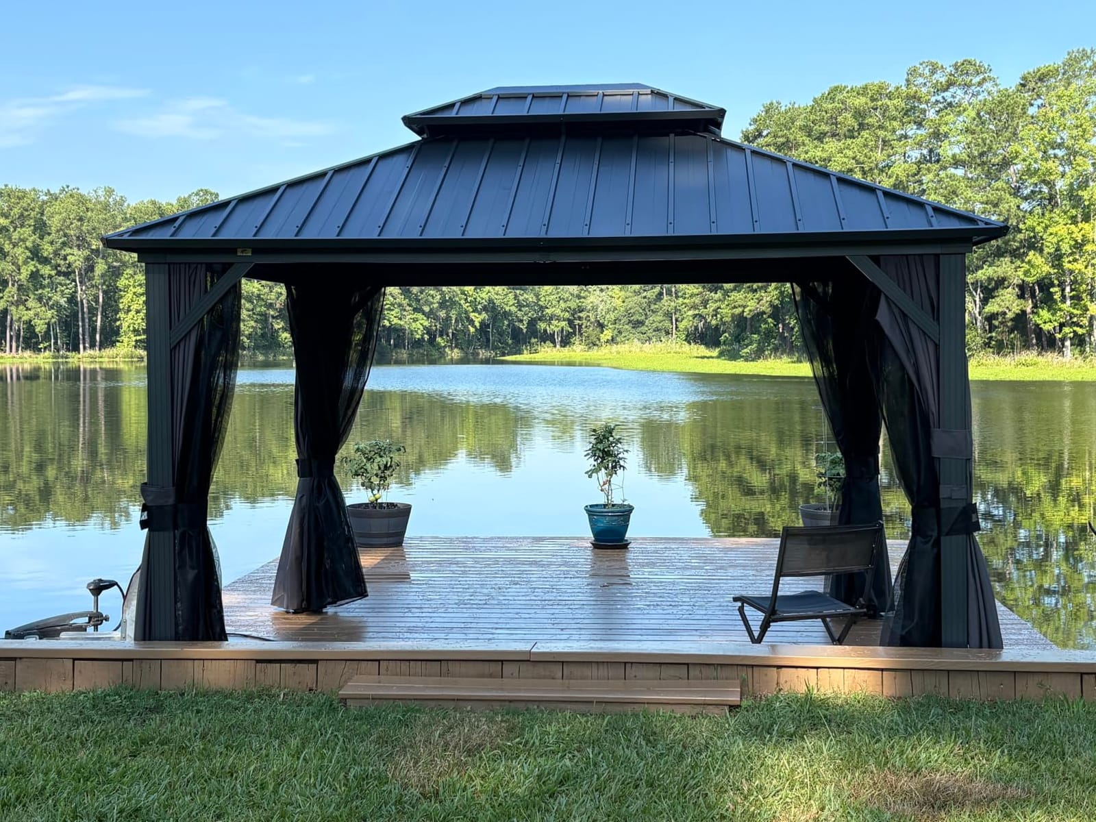 PURPLE LEAF Hardtop Grill Gazebo 6' x 8' Aluminum Frame Double Tier, Gray customer photo 2