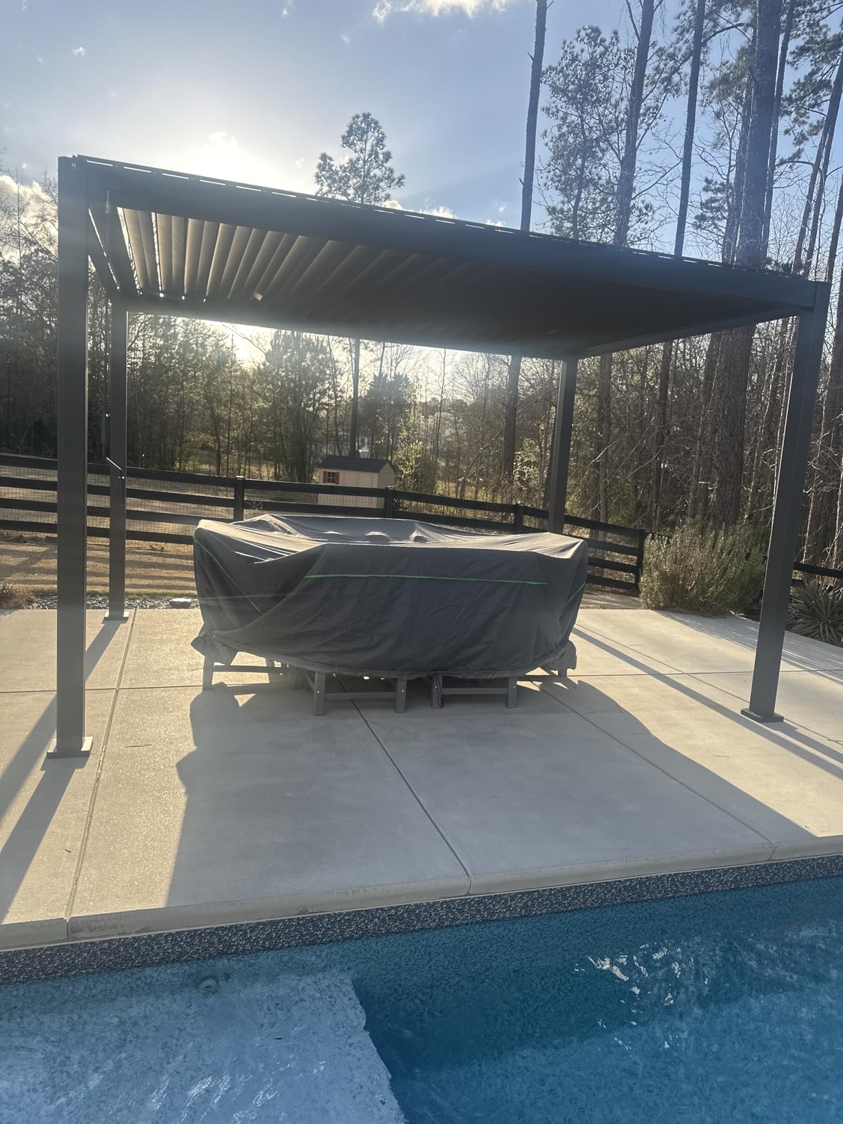 Mirador 111S Round Louvered Pergola Gazebo, 10Ft x 13Ft, Full Aluminum Frame, Adjustable Roof, Outdoor, Durable, Charcoal customer photo 2